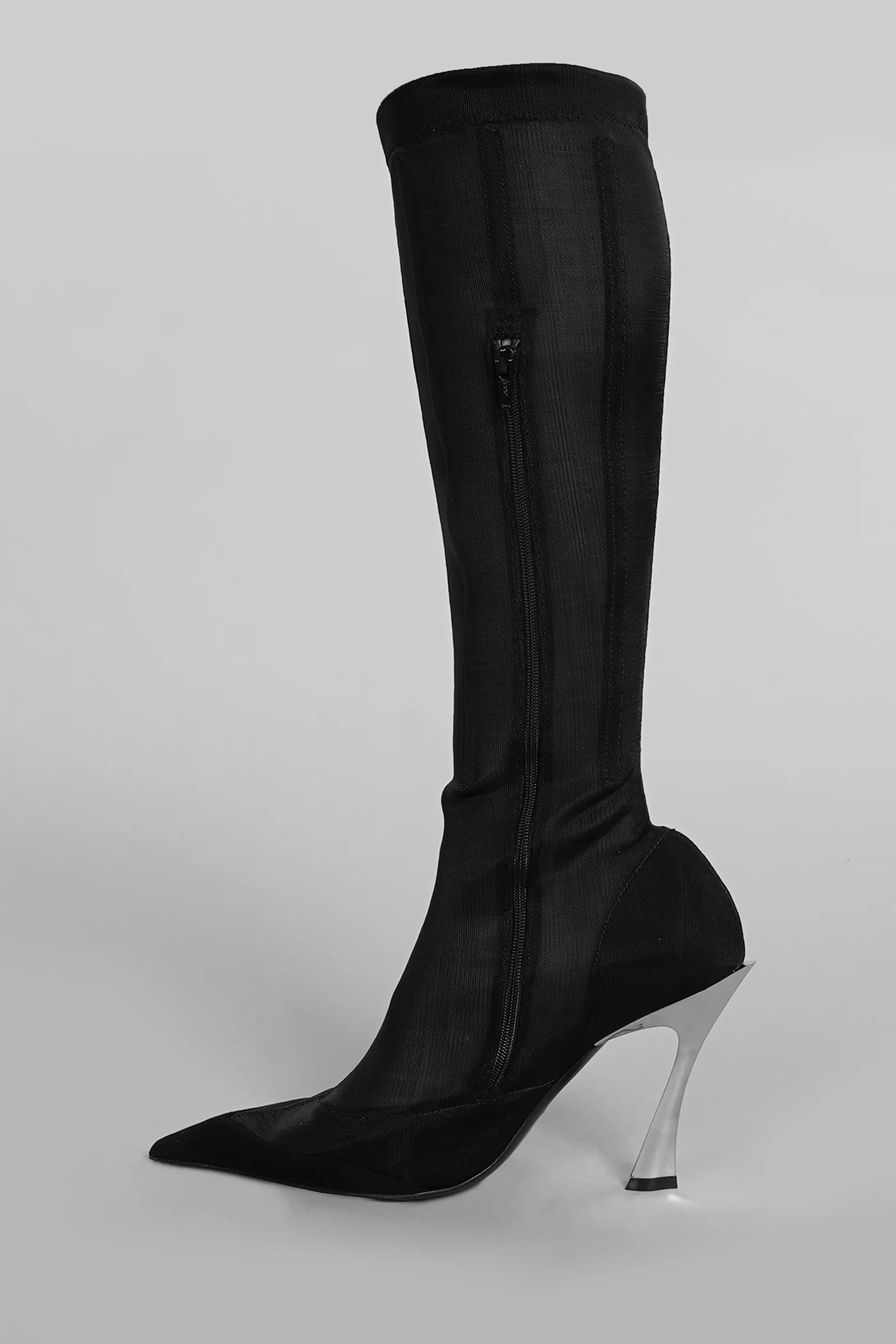 High heels boots in black nylon - Image 3