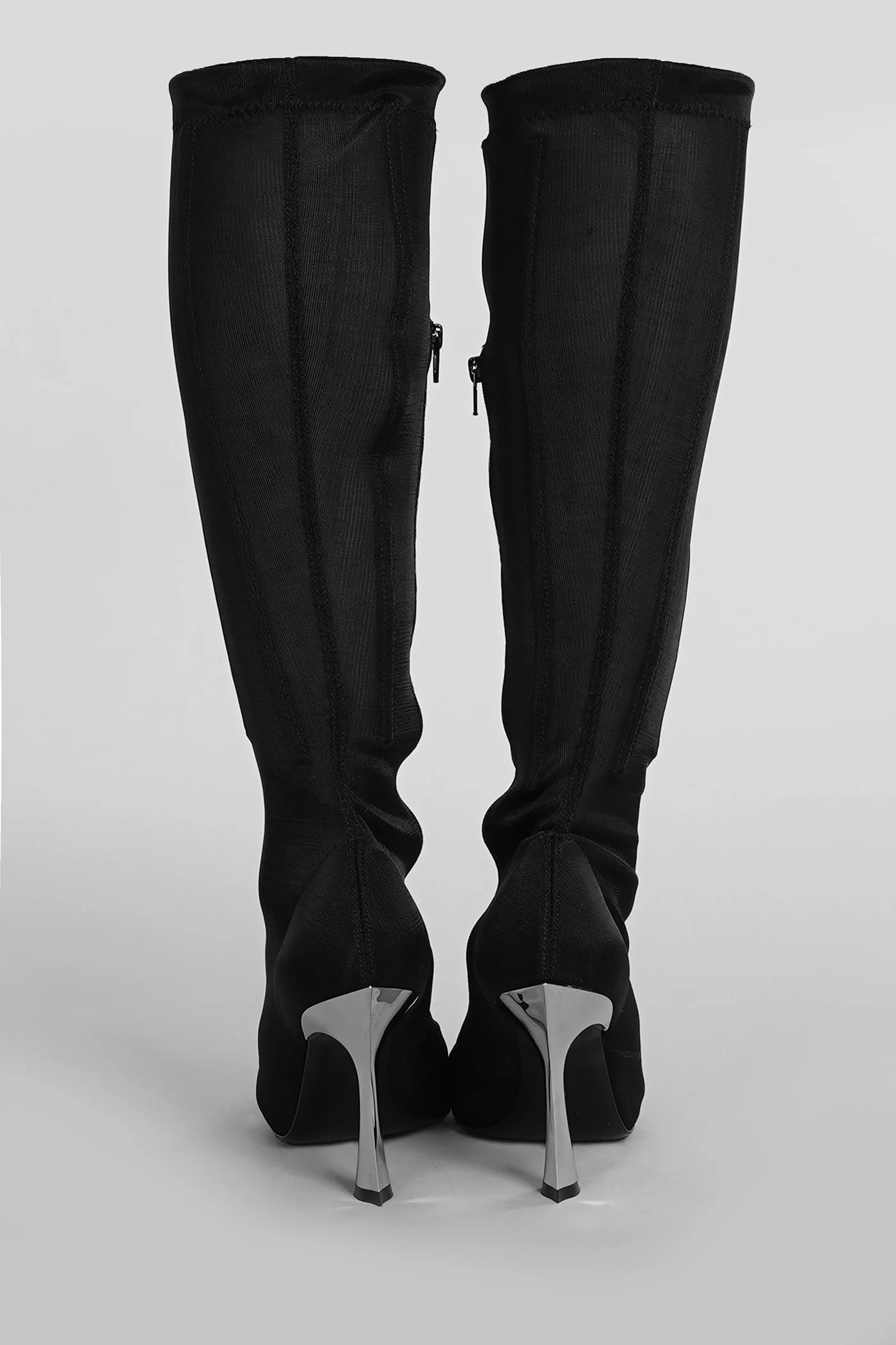 High heels boots in black nylon - Image 4