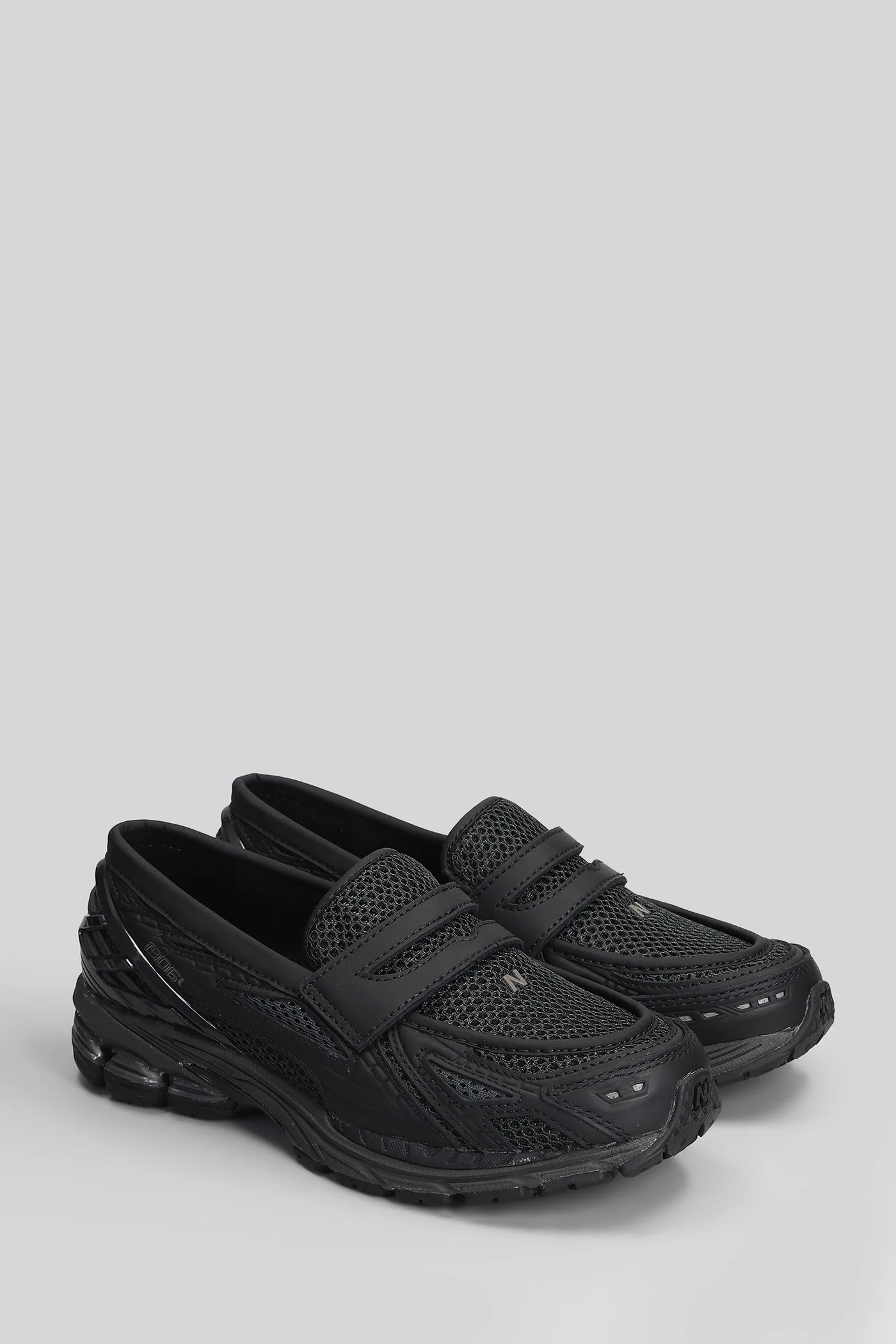 1906L Loafers in black leather and fabric - Image 2