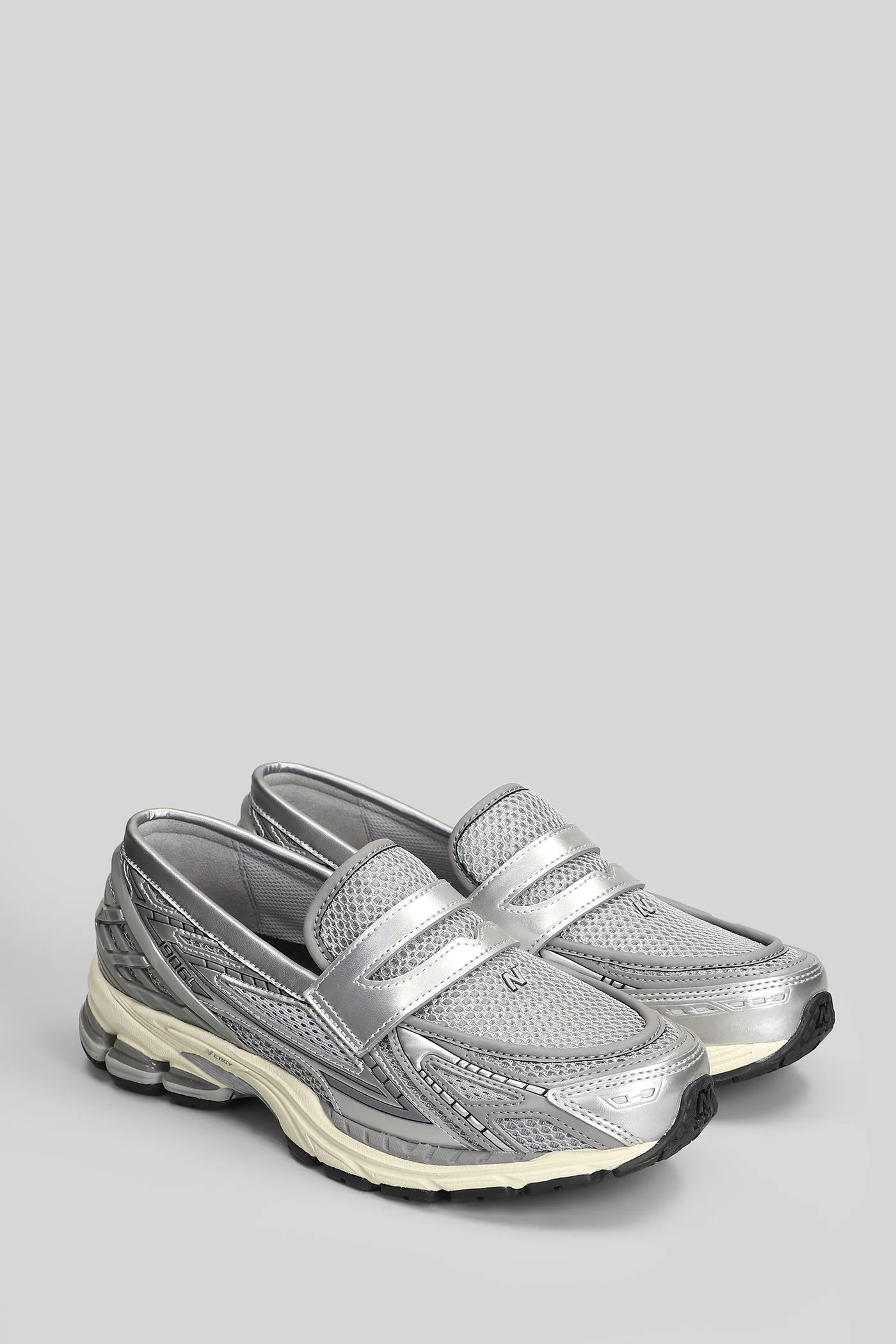 1906L Loafers in silver leather and fabric - Image 2