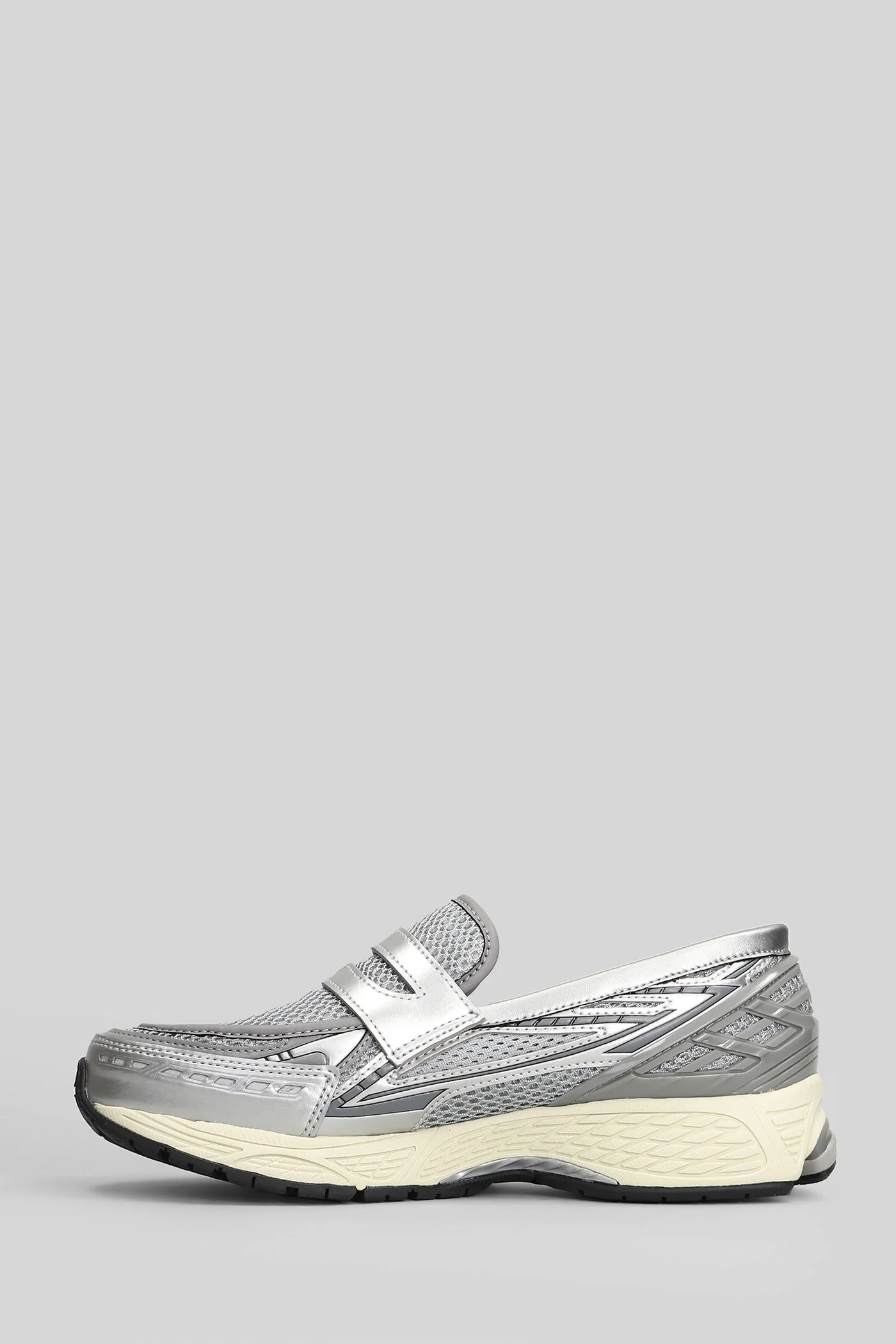 1906L Loafers in silver leather and fabric - Image 3