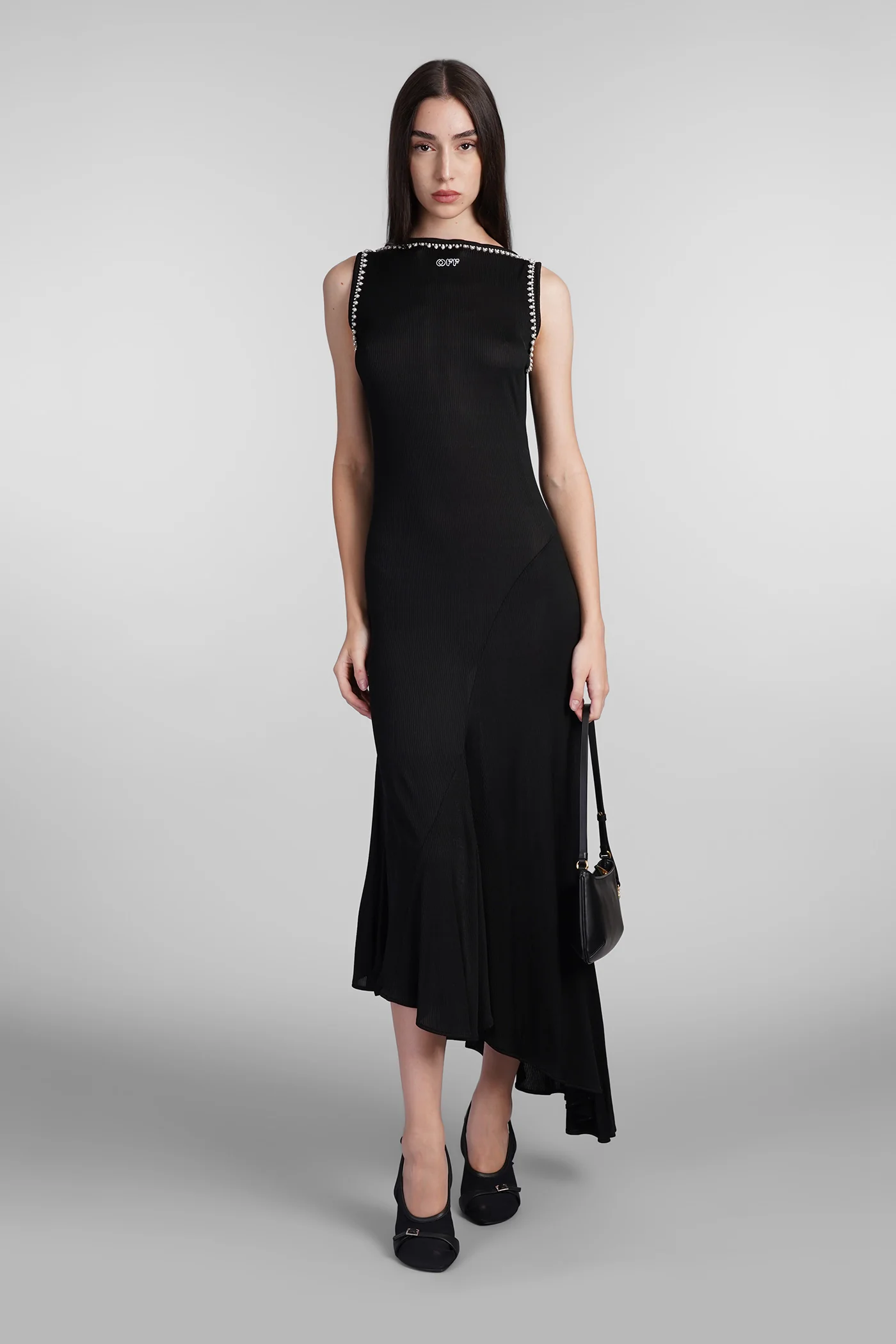 Dress woman in black viscose - Image 2