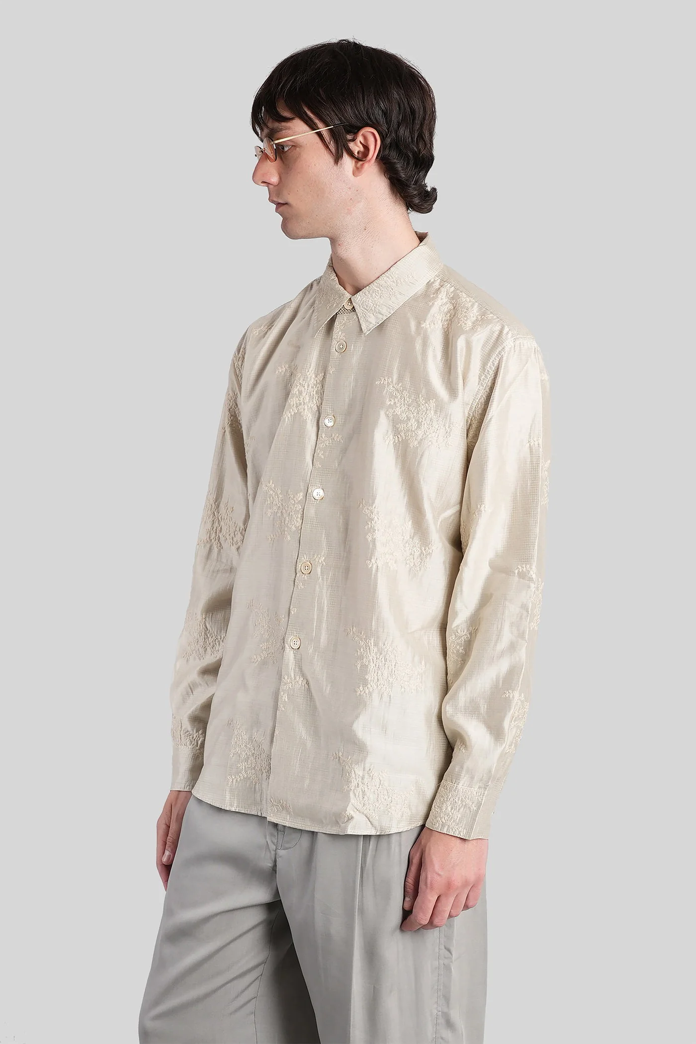 Shirt in beige wool and polyester - Image 4