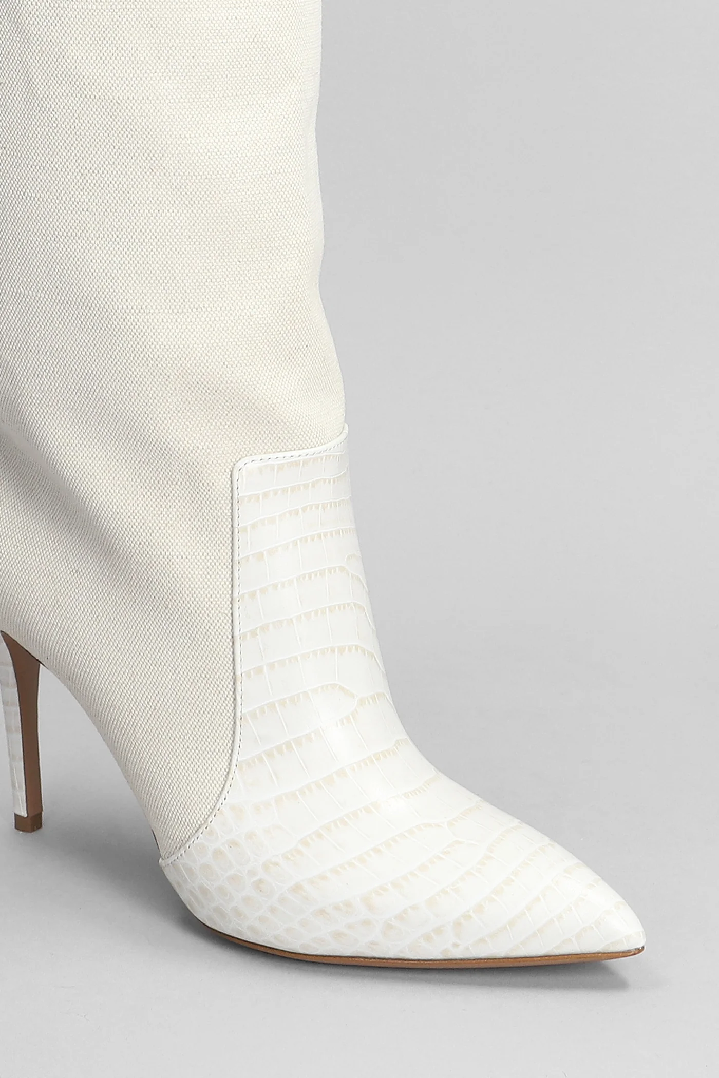 High heels boots in beige leather and fabric - Image 5
