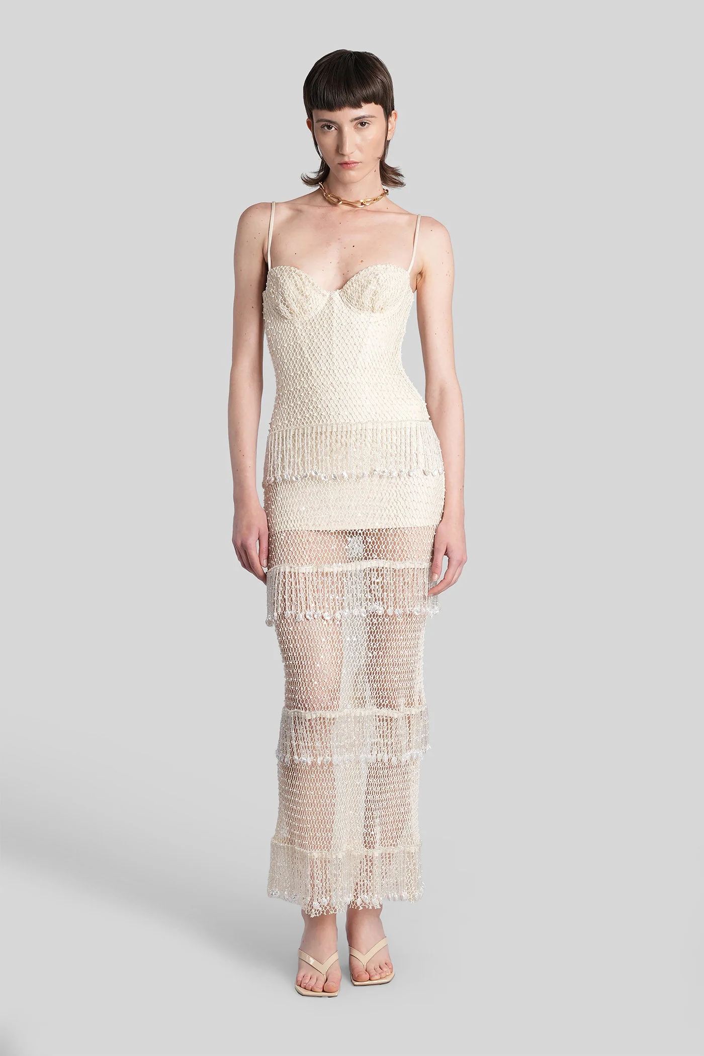 Long dress in beige cotton