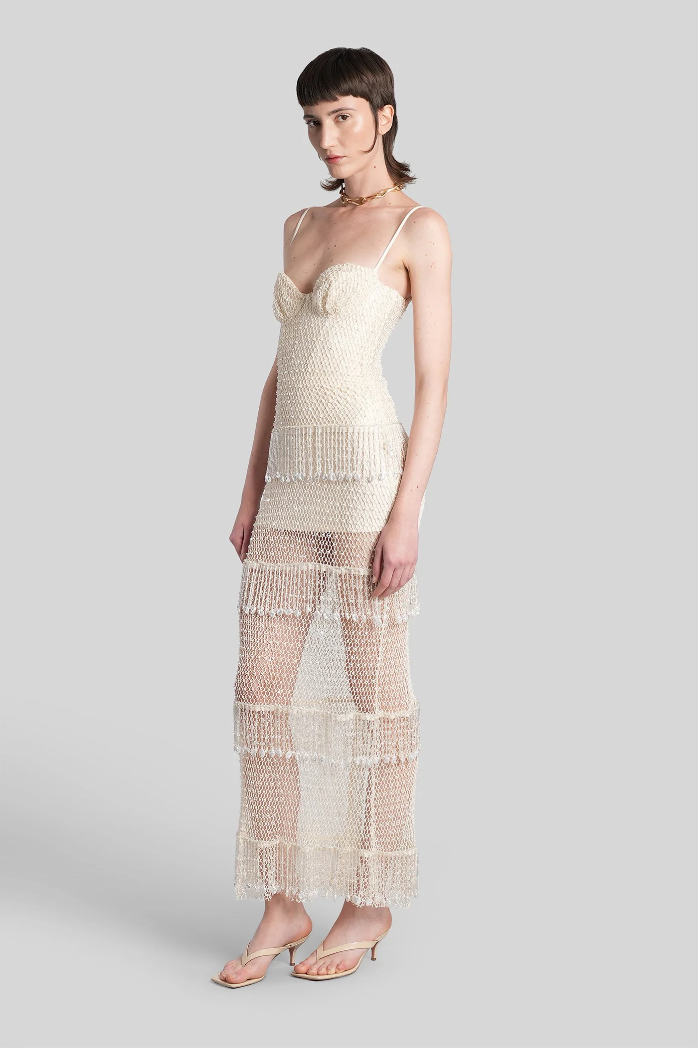 Long dress in beige cotton - Image 4