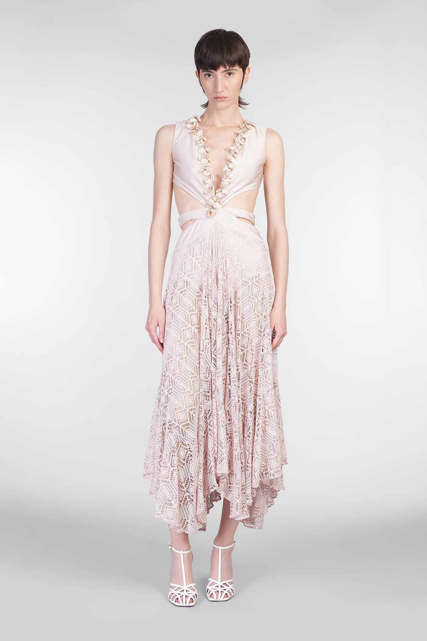 Long dress in rose-pink polyamide