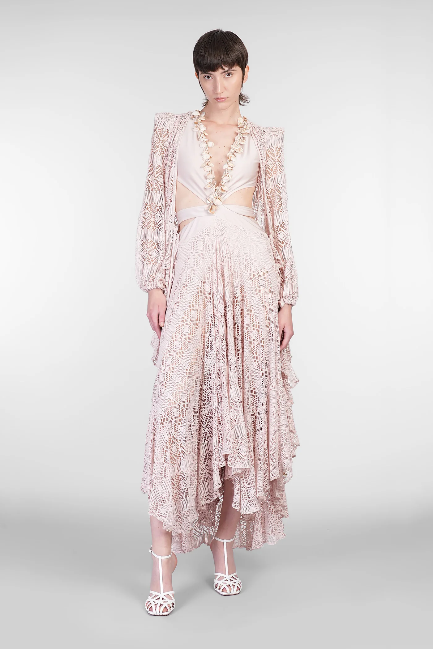 Long dress in rose-pink polyamide - Image 2