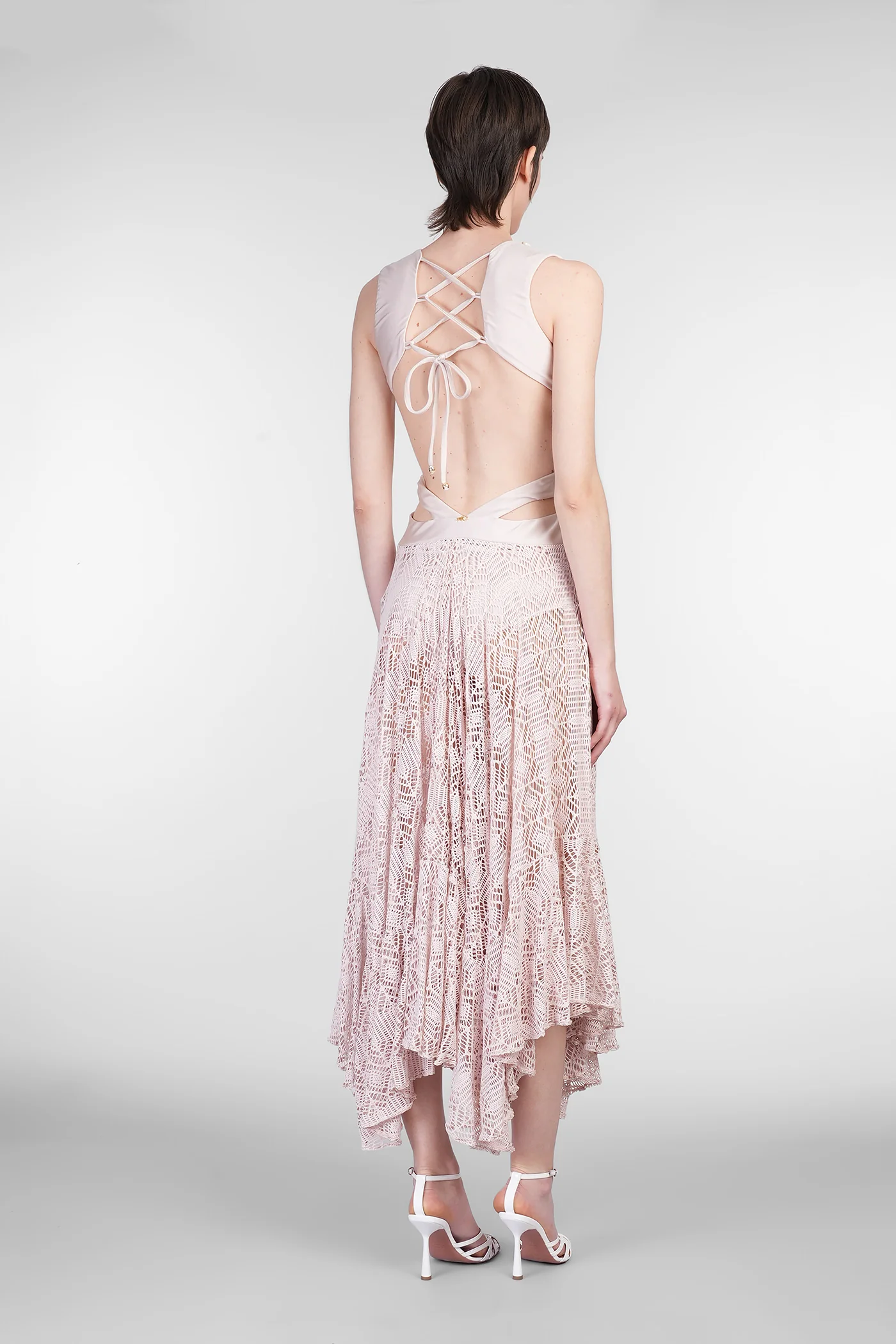 Long dress in rose-pink polyamide - Image 3