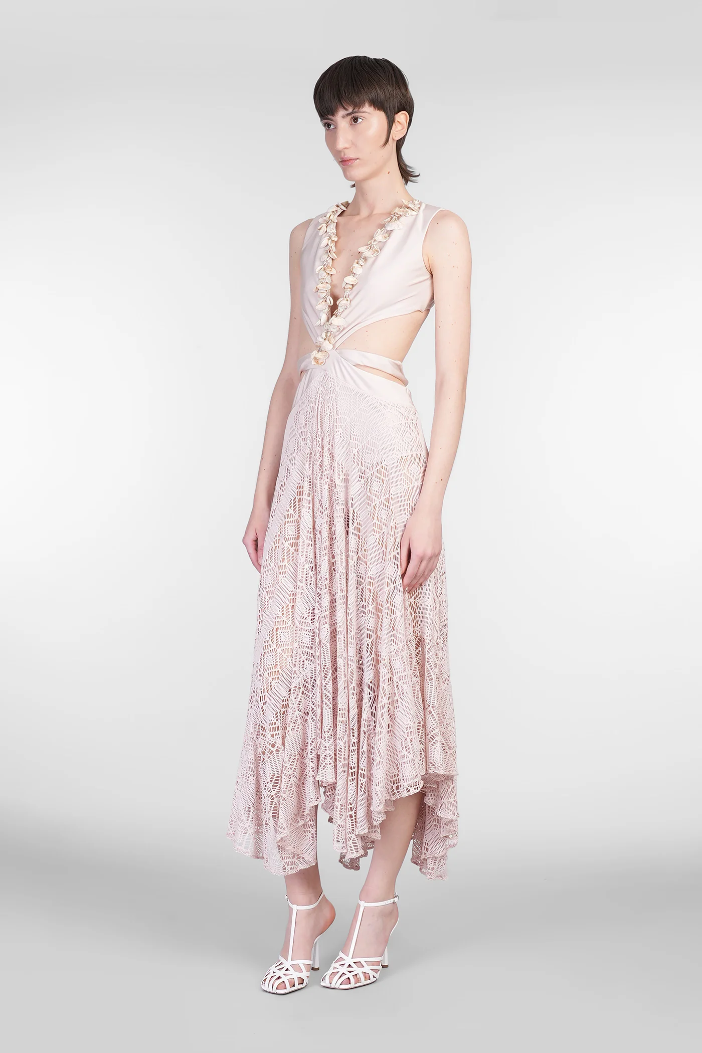 Long dress in rose-pink polyamide - Image 4
