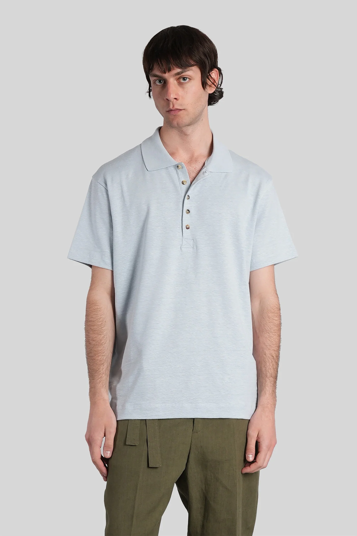 Polo in cyan linen