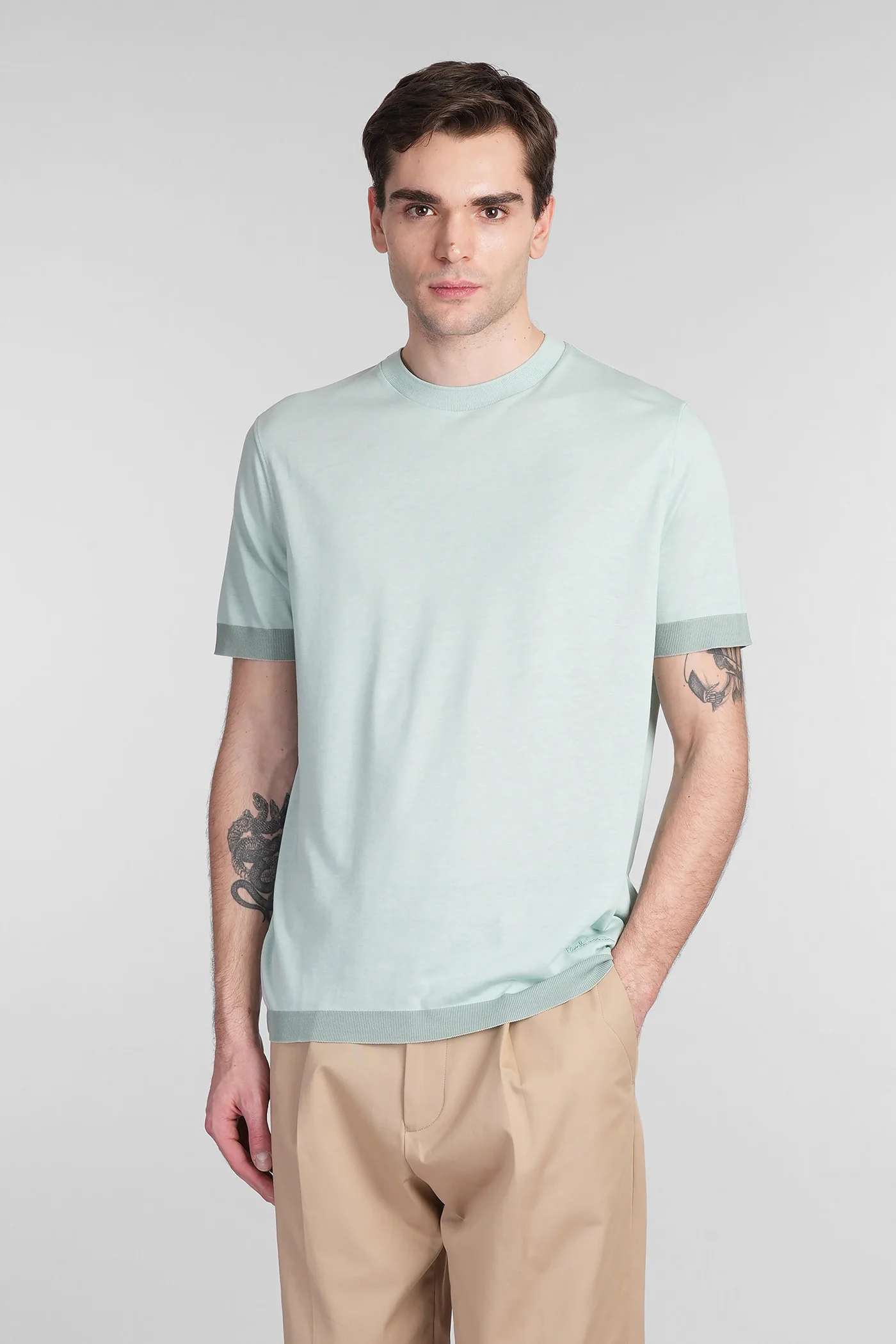 T-Shirt in green wool and polyester