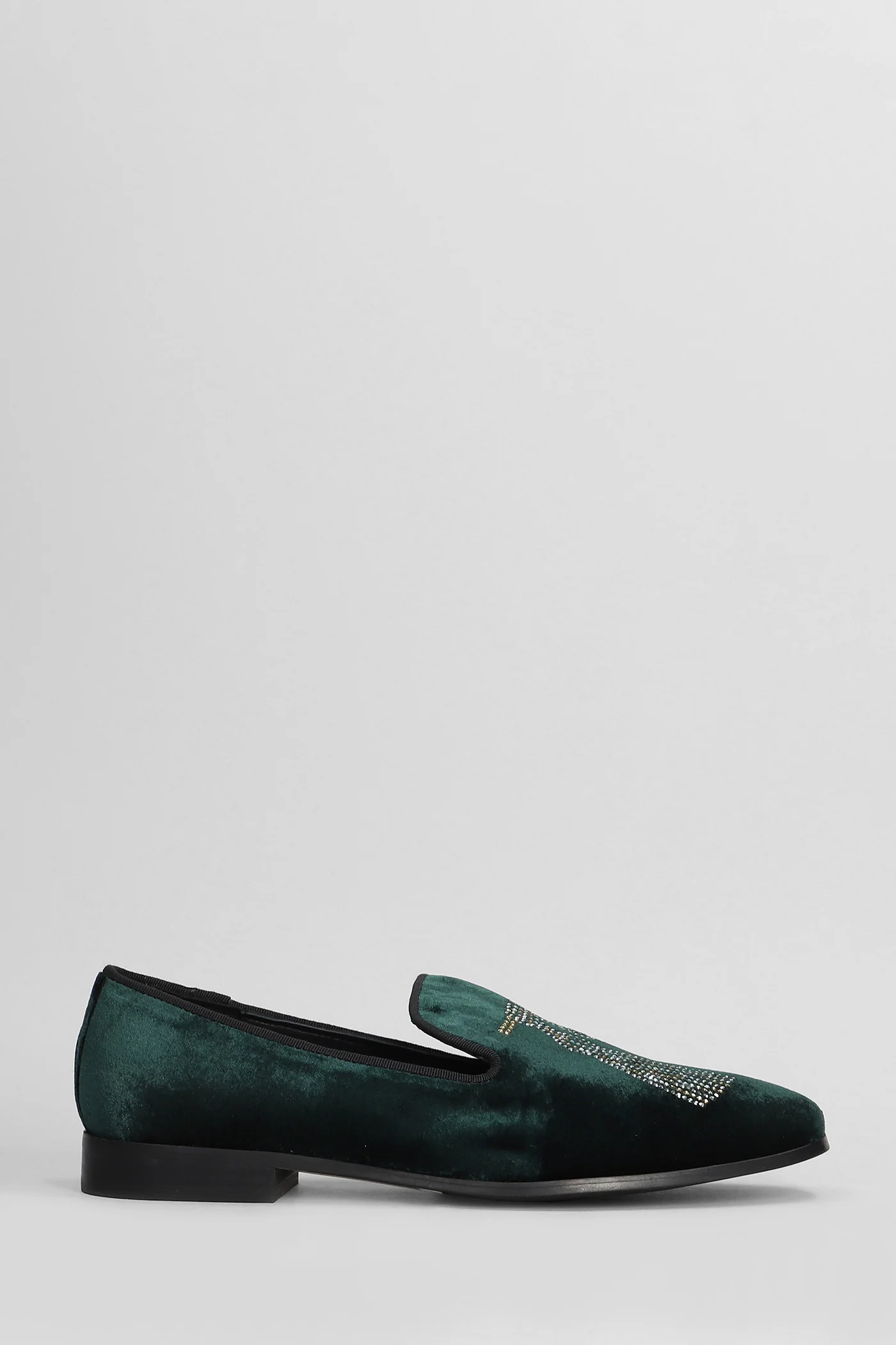 Loafers in green velvet