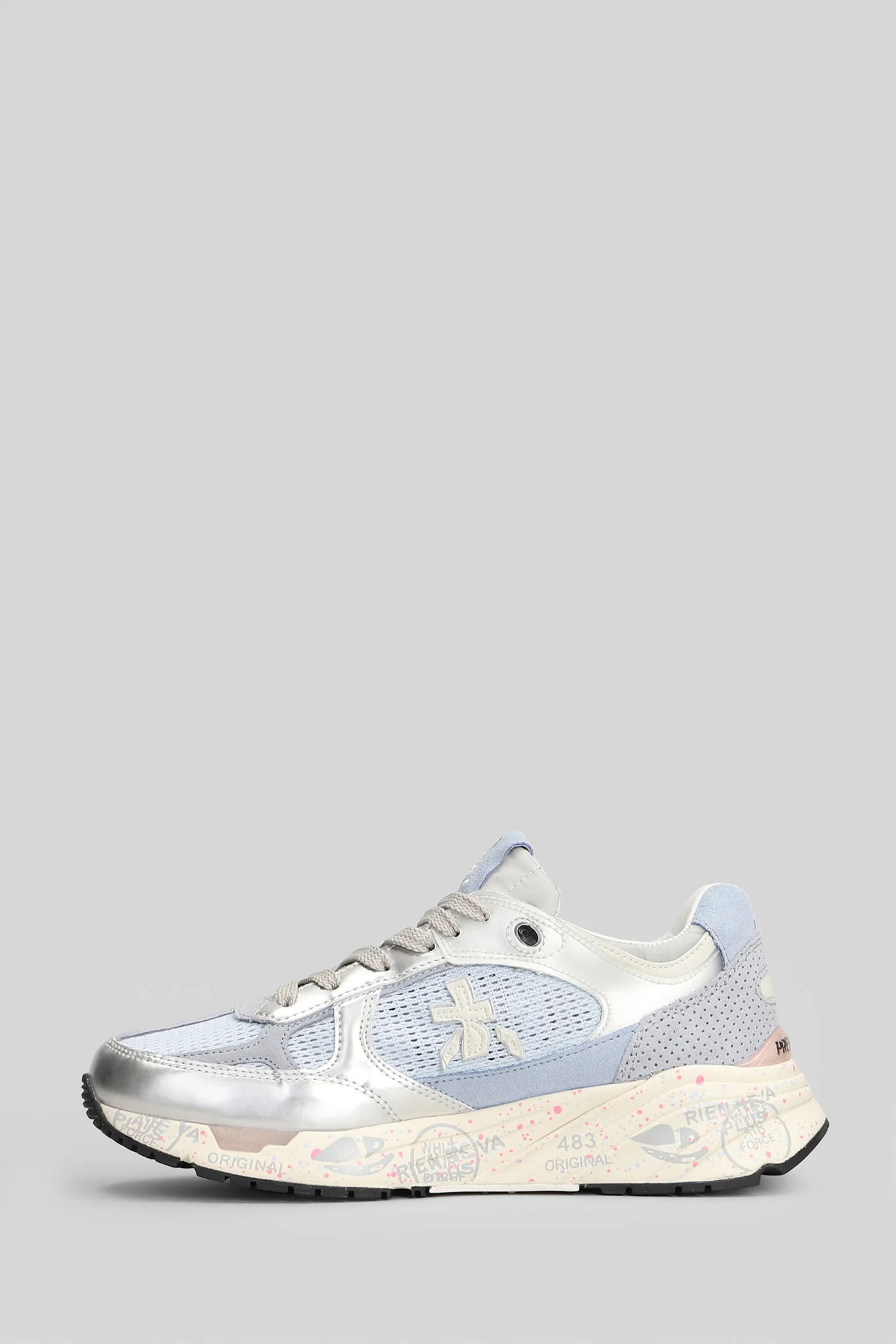 Mase Sneakers in cyan leather and fabric - Image 3