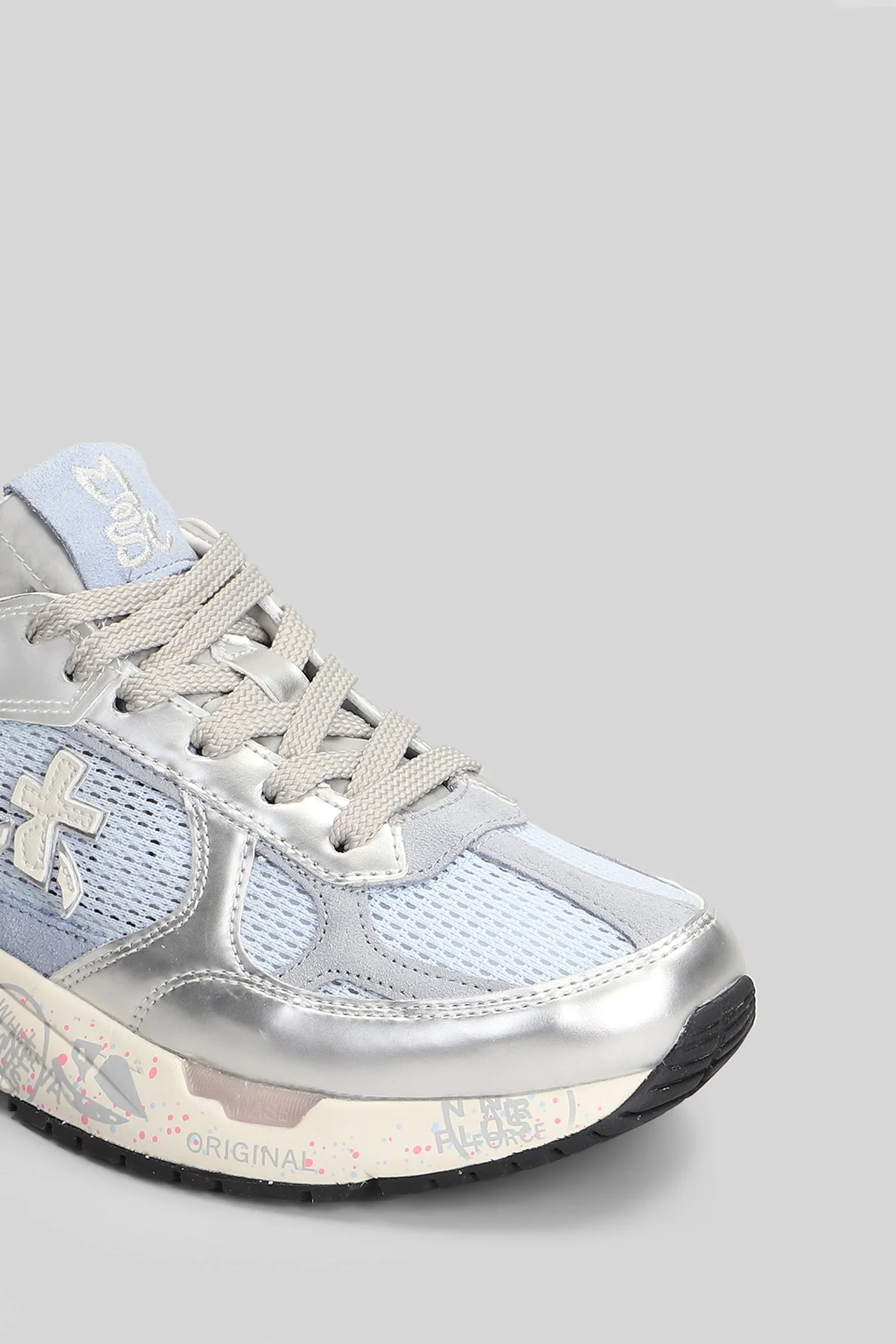 Mase Sneakers in cyan leather and fabric - Image 5
