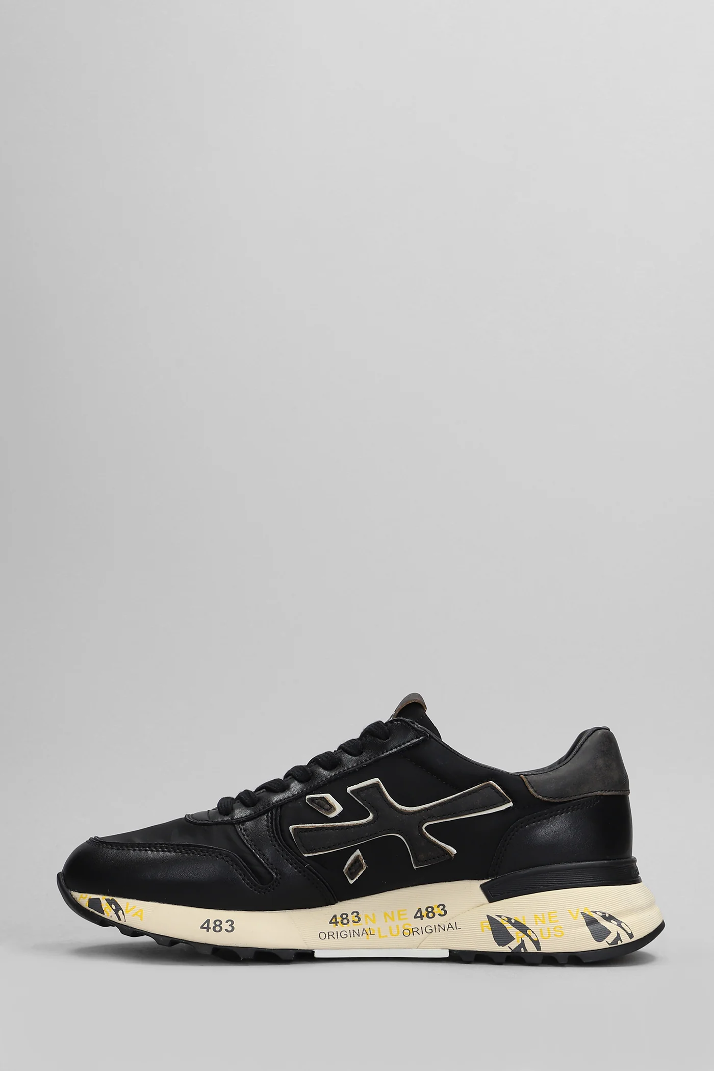 Mick Sneakers in black leather and fabric - Image 3