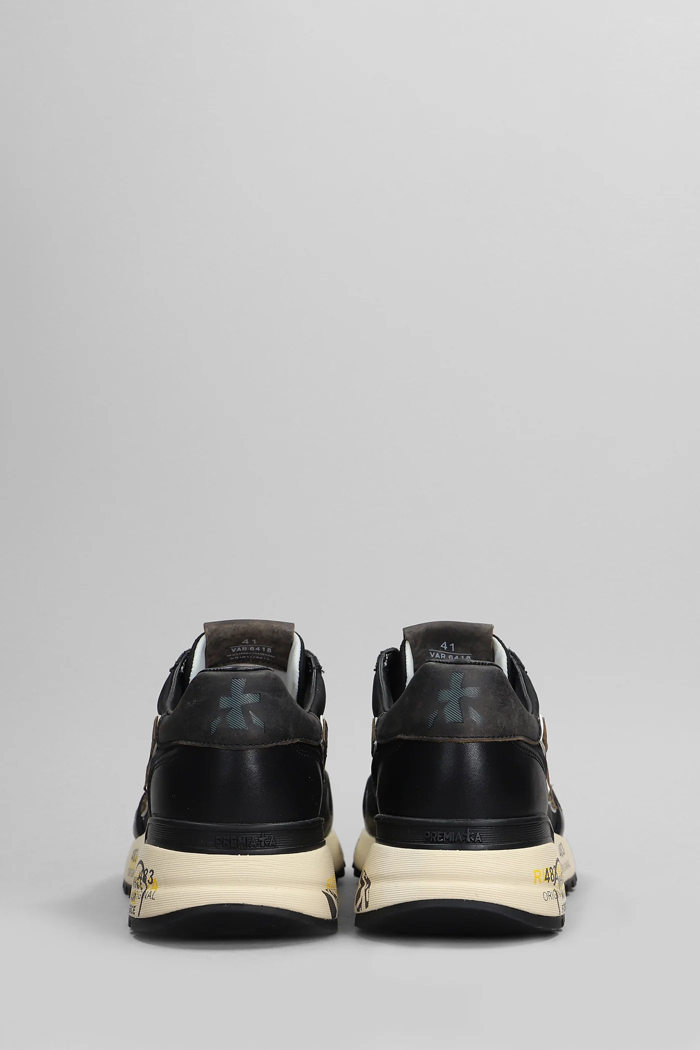 Mick Sneakers in black leather and fabric - Image 4