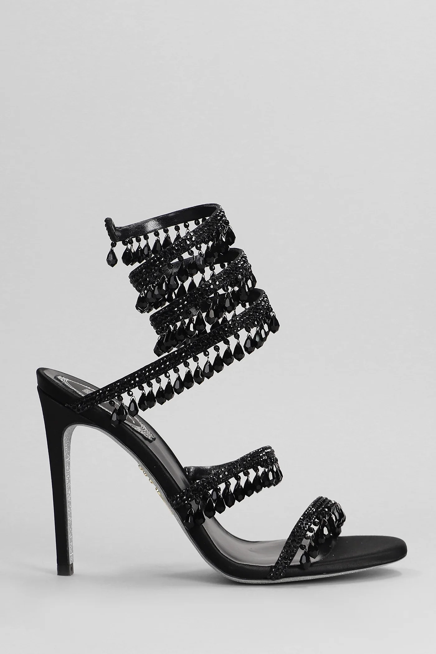 Chandelier Sandals in black satin