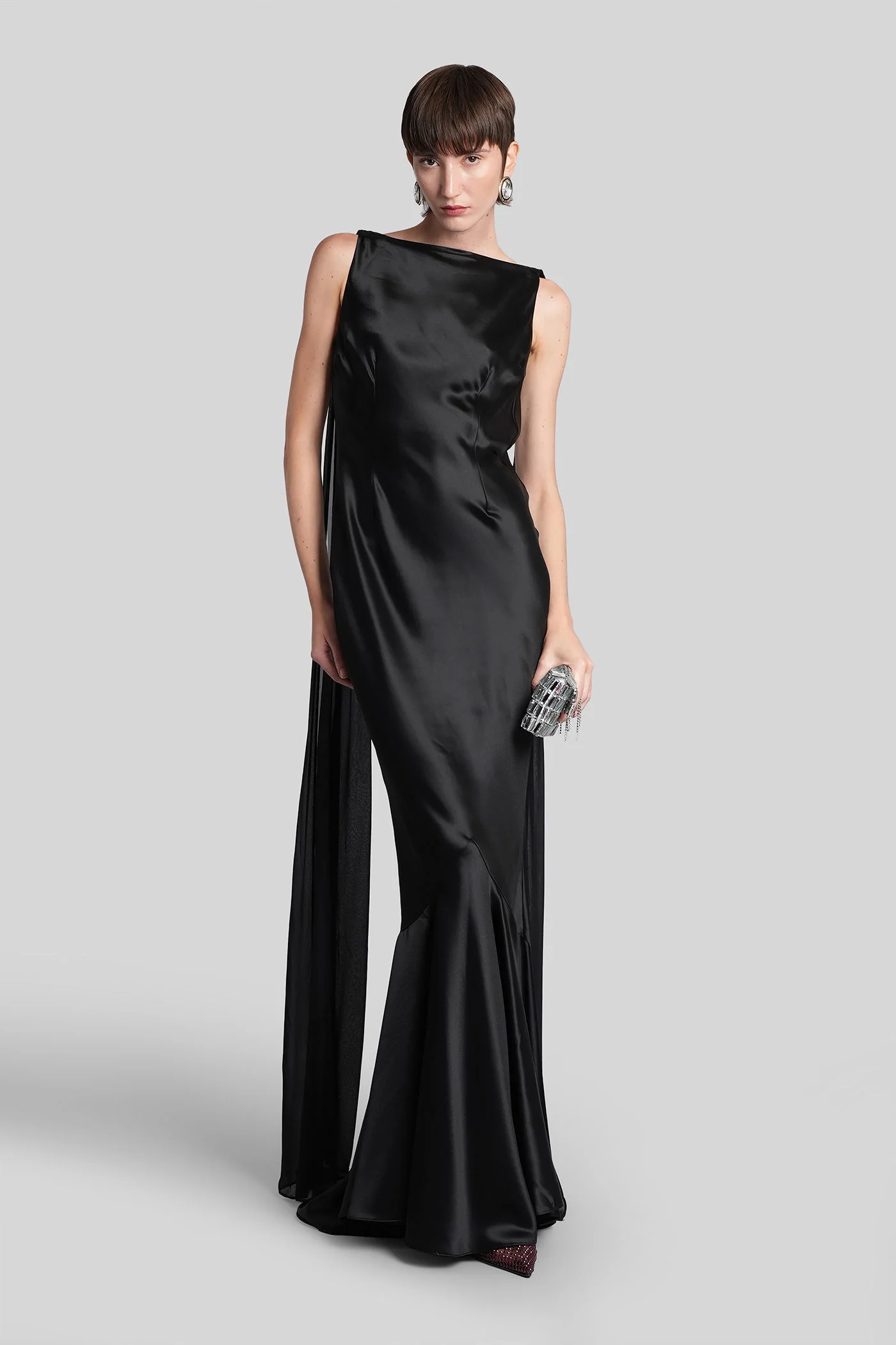 Julia Long dress in black acetate - Image 2