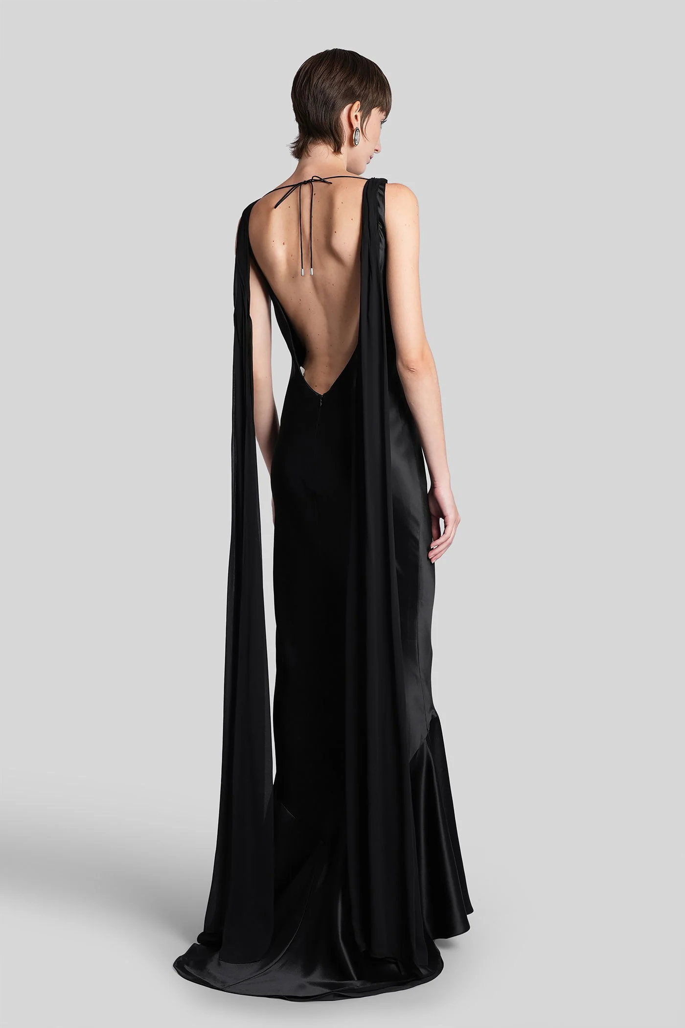 Julia Long dress in black acetate - Image 3