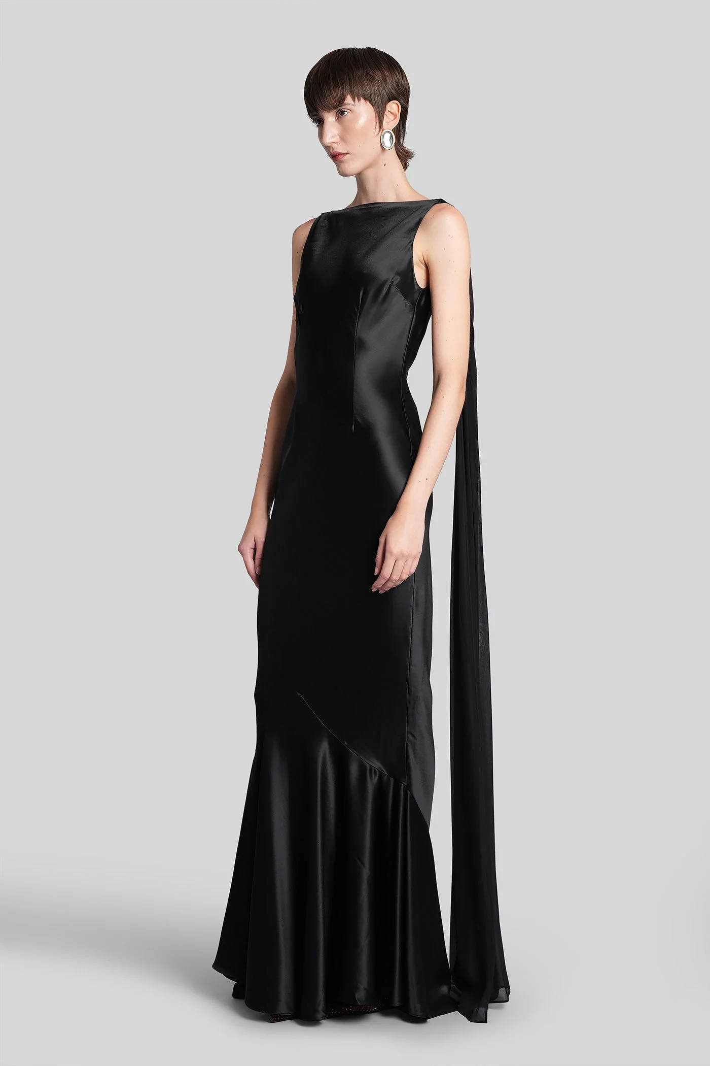 Julia Long dress in black acetate - Image 4