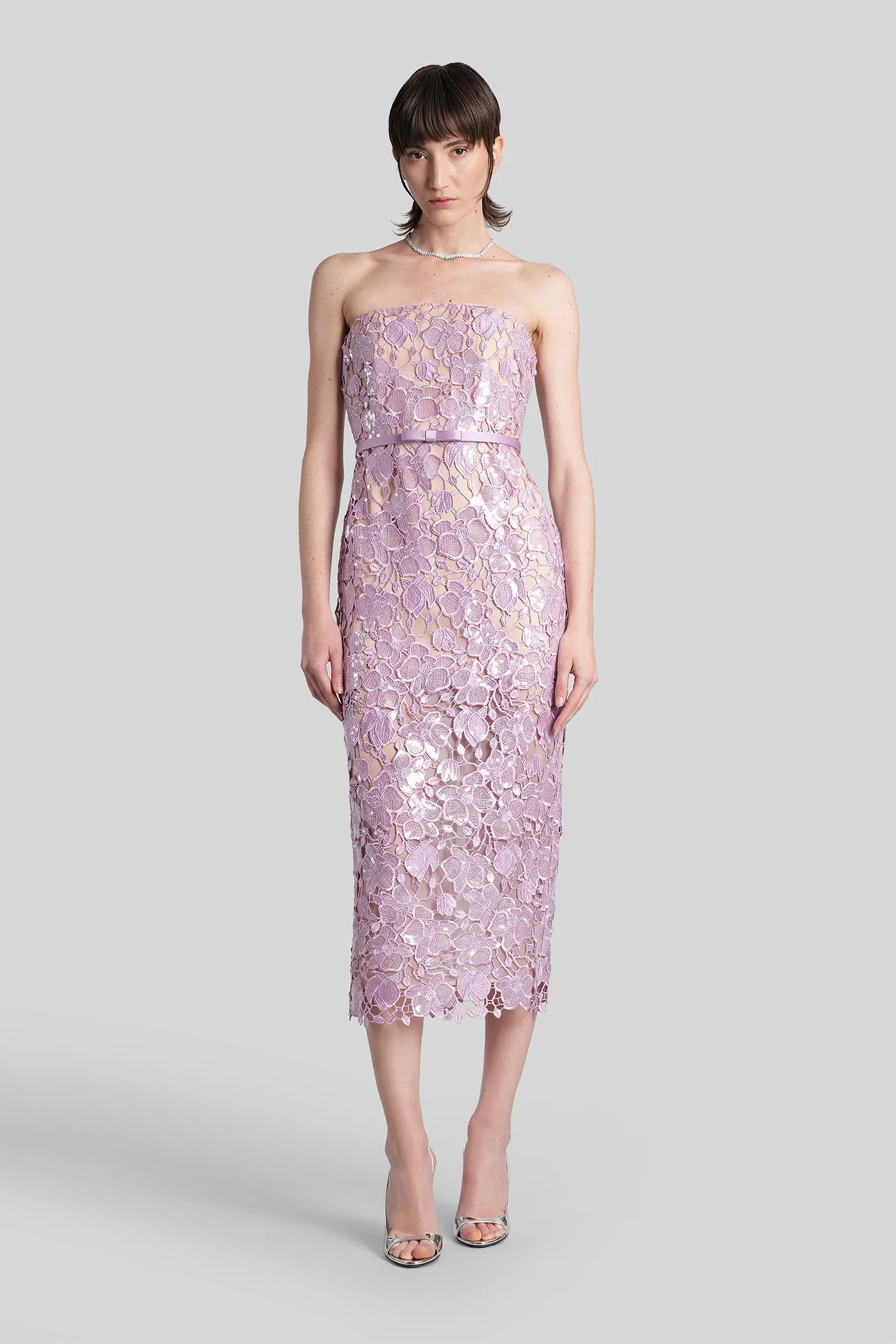 Rowena Long dress in rose-pink polyester