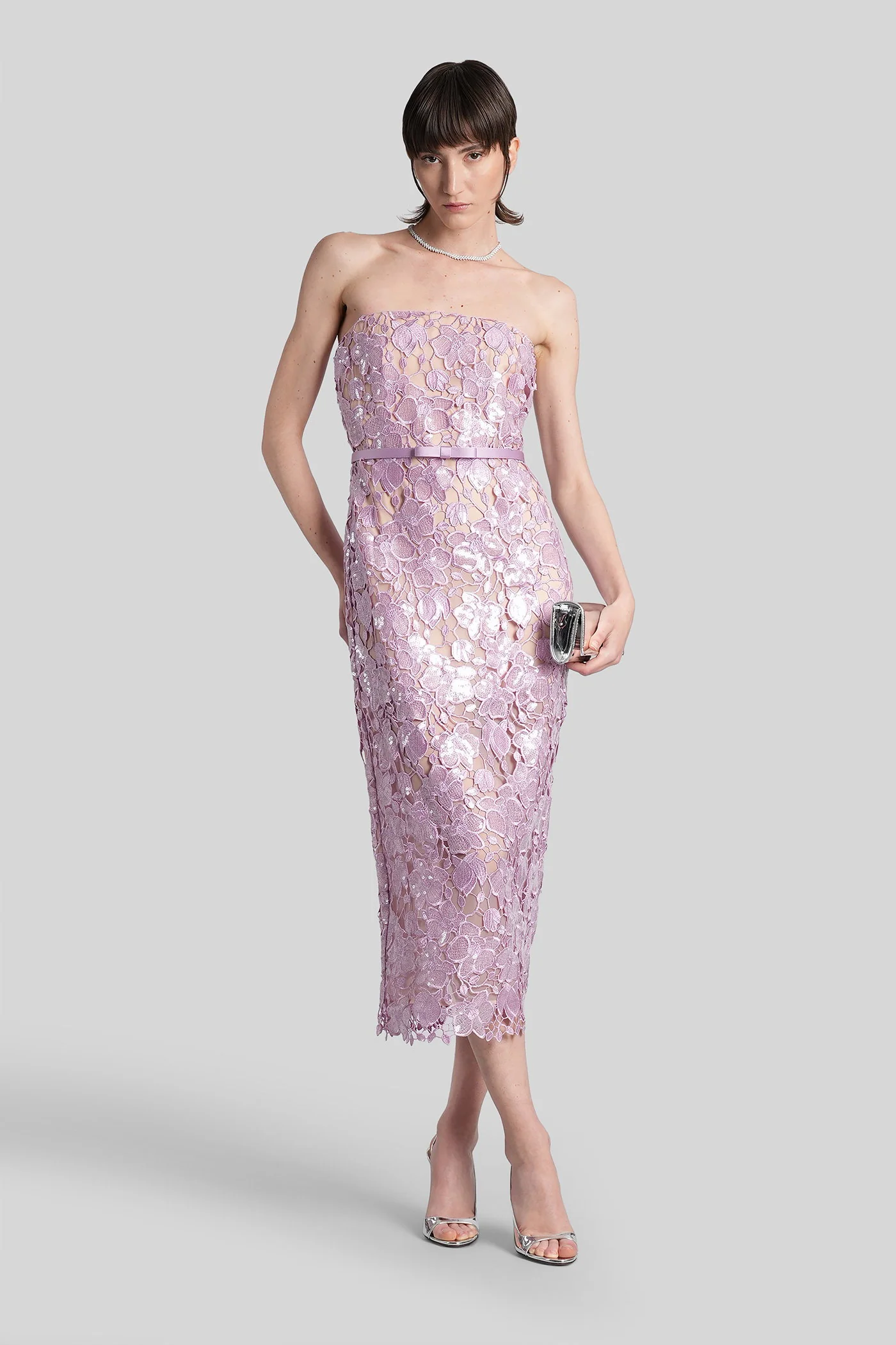 Rowena Long dress in rose-pink polyester - Image 2