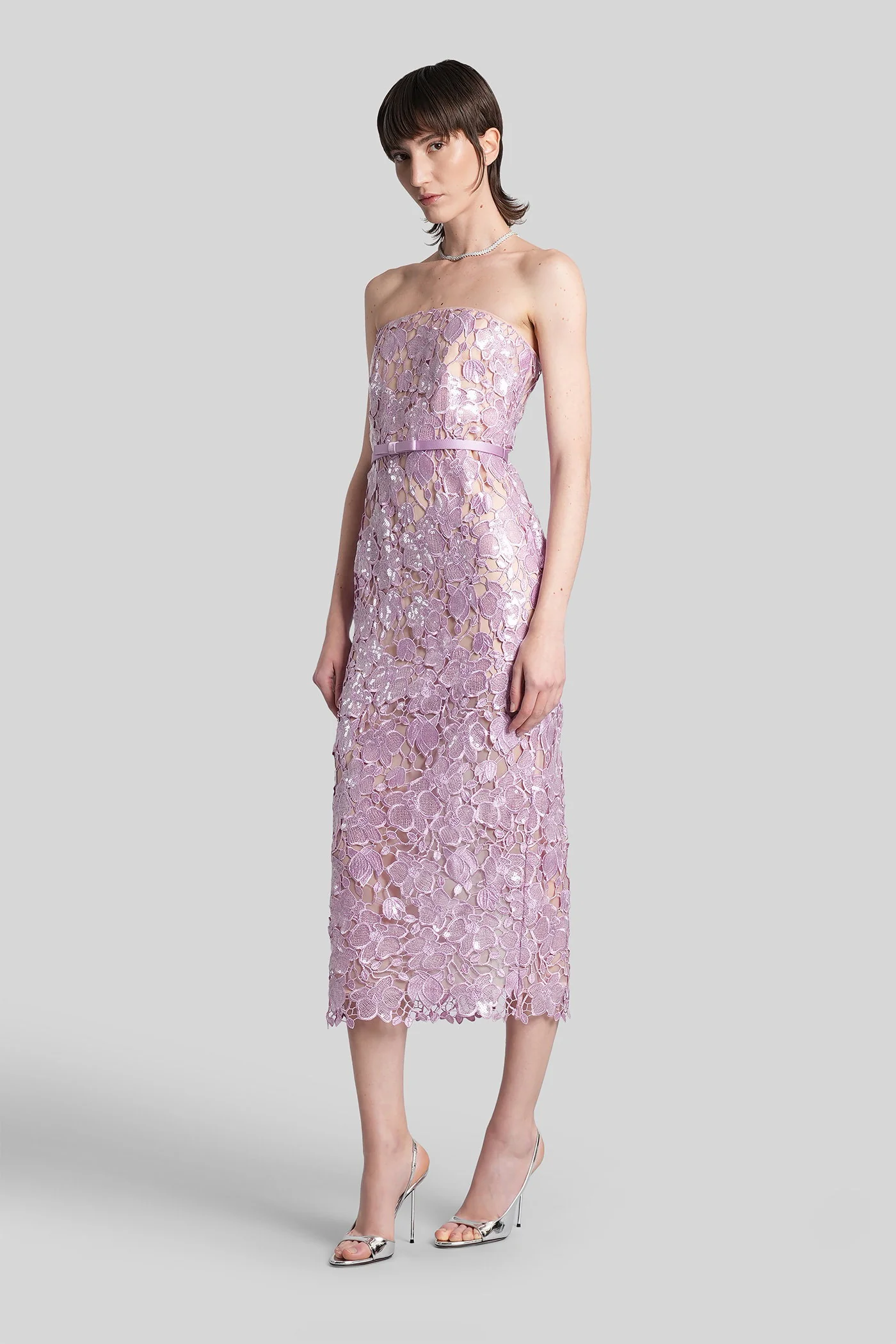 Rowena Long dress in rose-pink polyester - Image 4