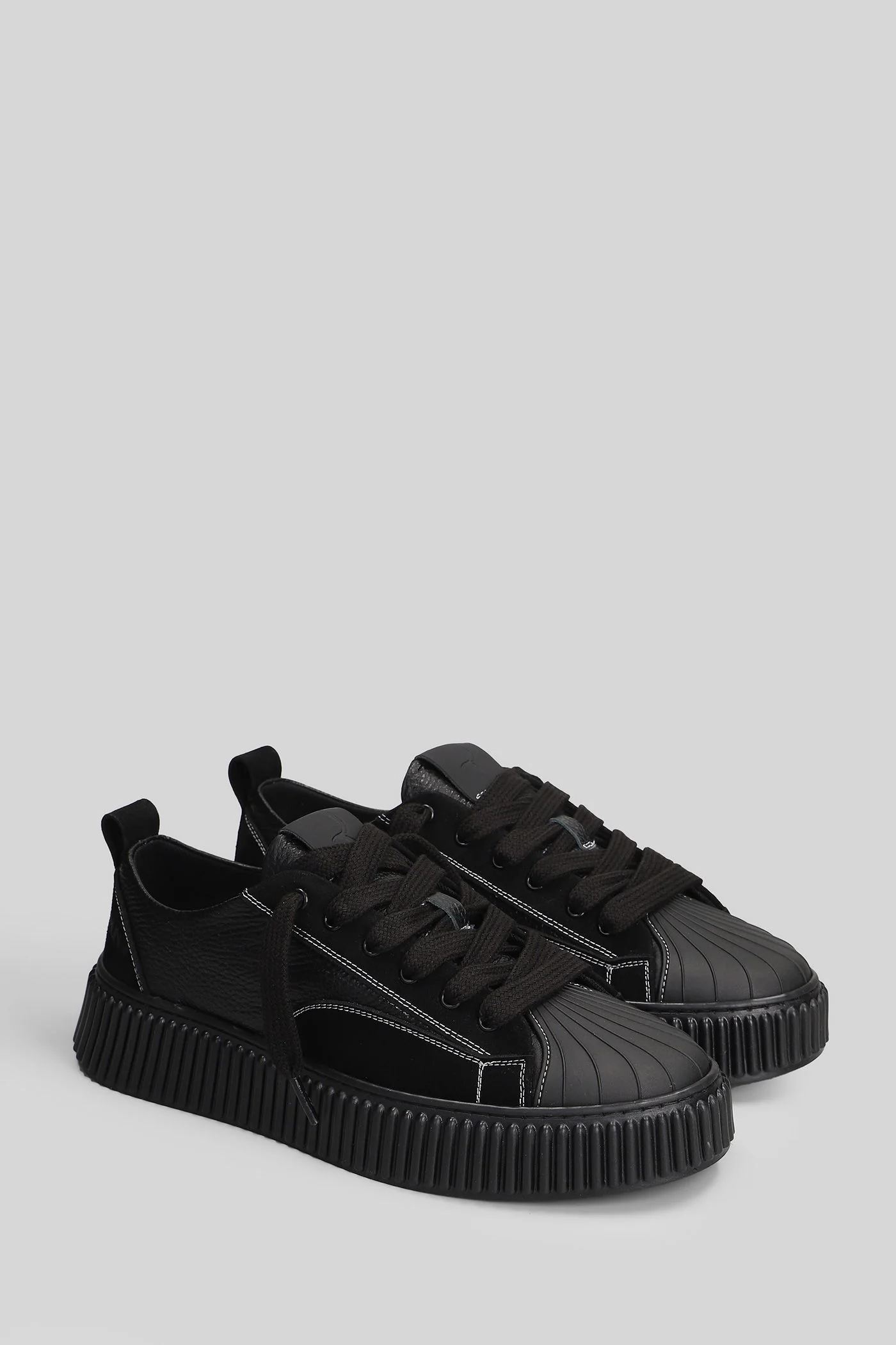 Leather Top Sneakers in black leather - Image 2