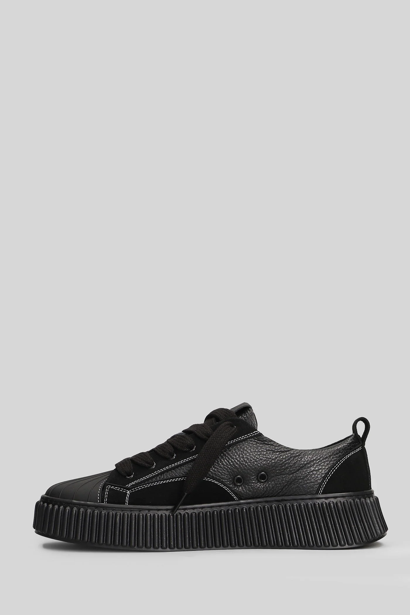 Leather Top Sneakers in black leather - Image 3