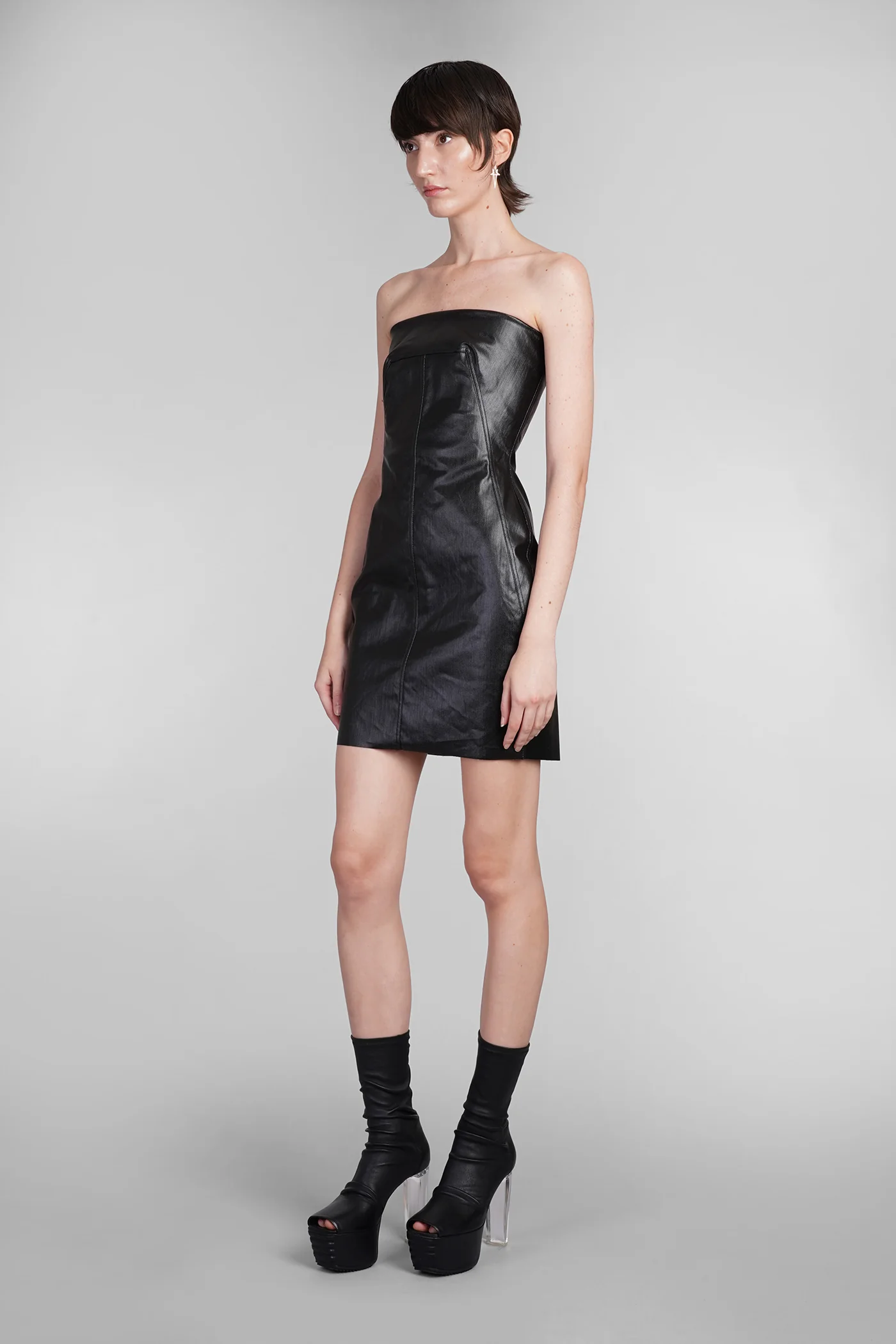 Bustier mini Dress woman in black cotton - Image 4