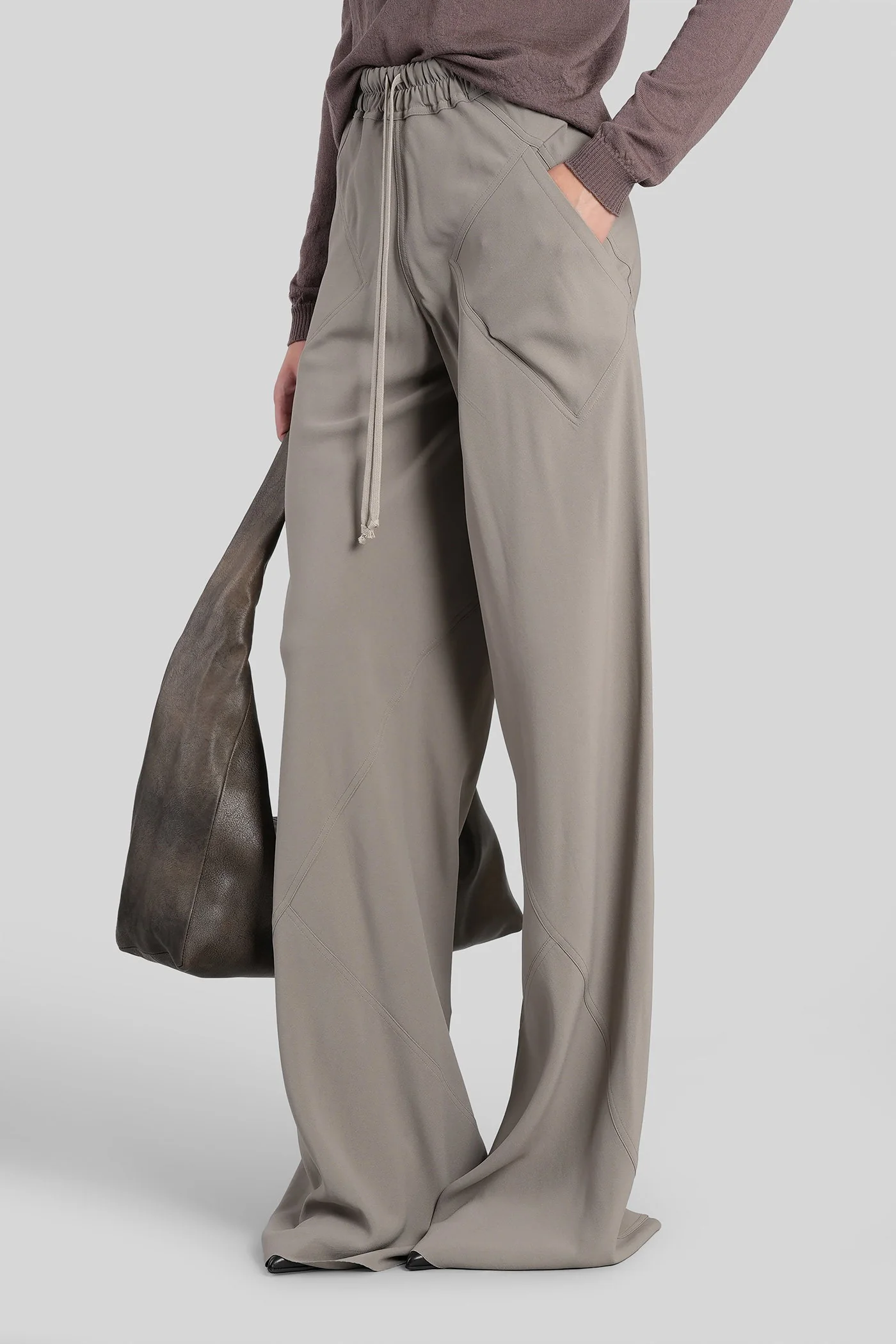 Drawstring bias Pants in grey viscose - Image 4