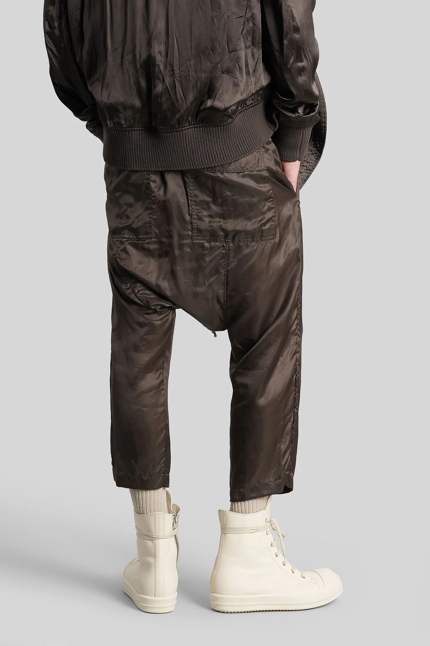 Drawstring cropped Pants in grey polyamide polyester - Image 3
