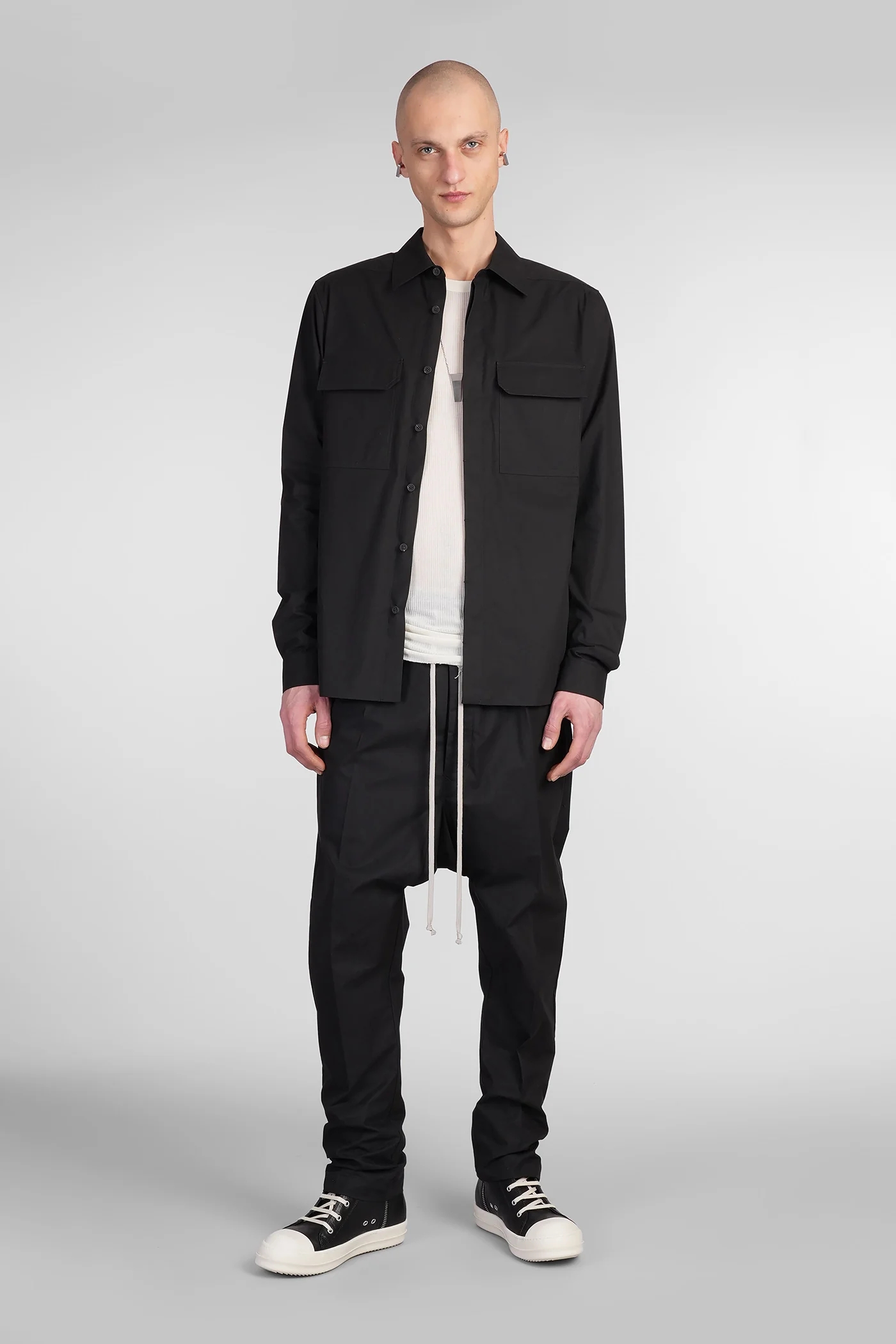 Drawstring long Pants in black cotton - Image 2