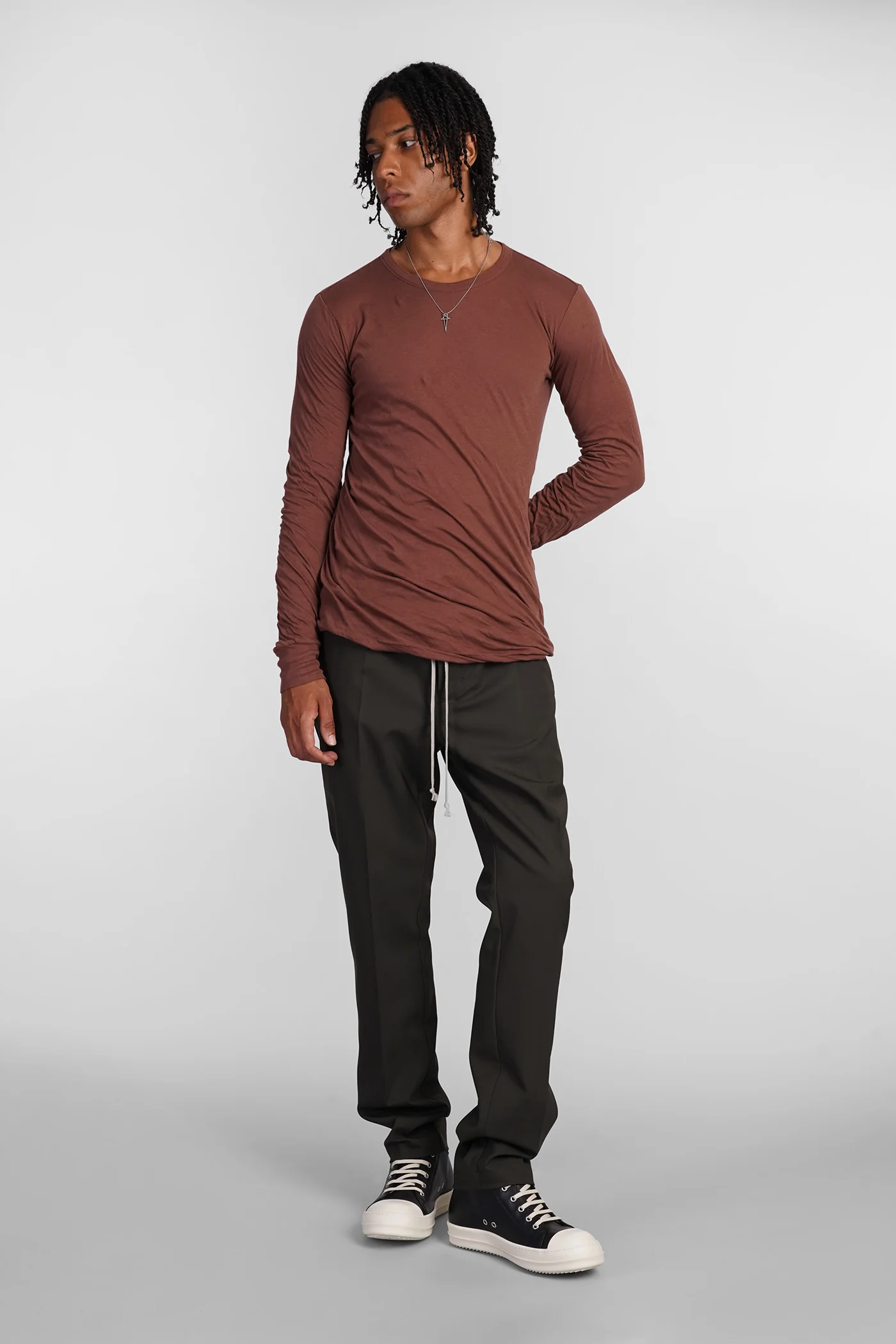 Drawstring slim long Pants in green wool - Image 2