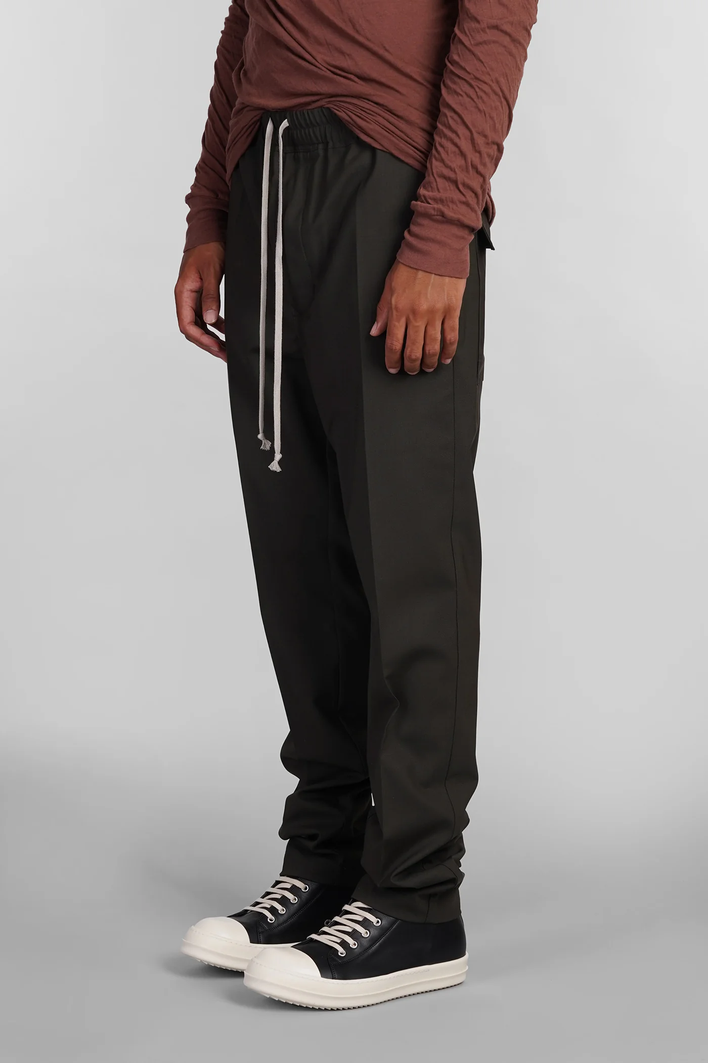 Drawstring slim long Pants in green wool - Image 4