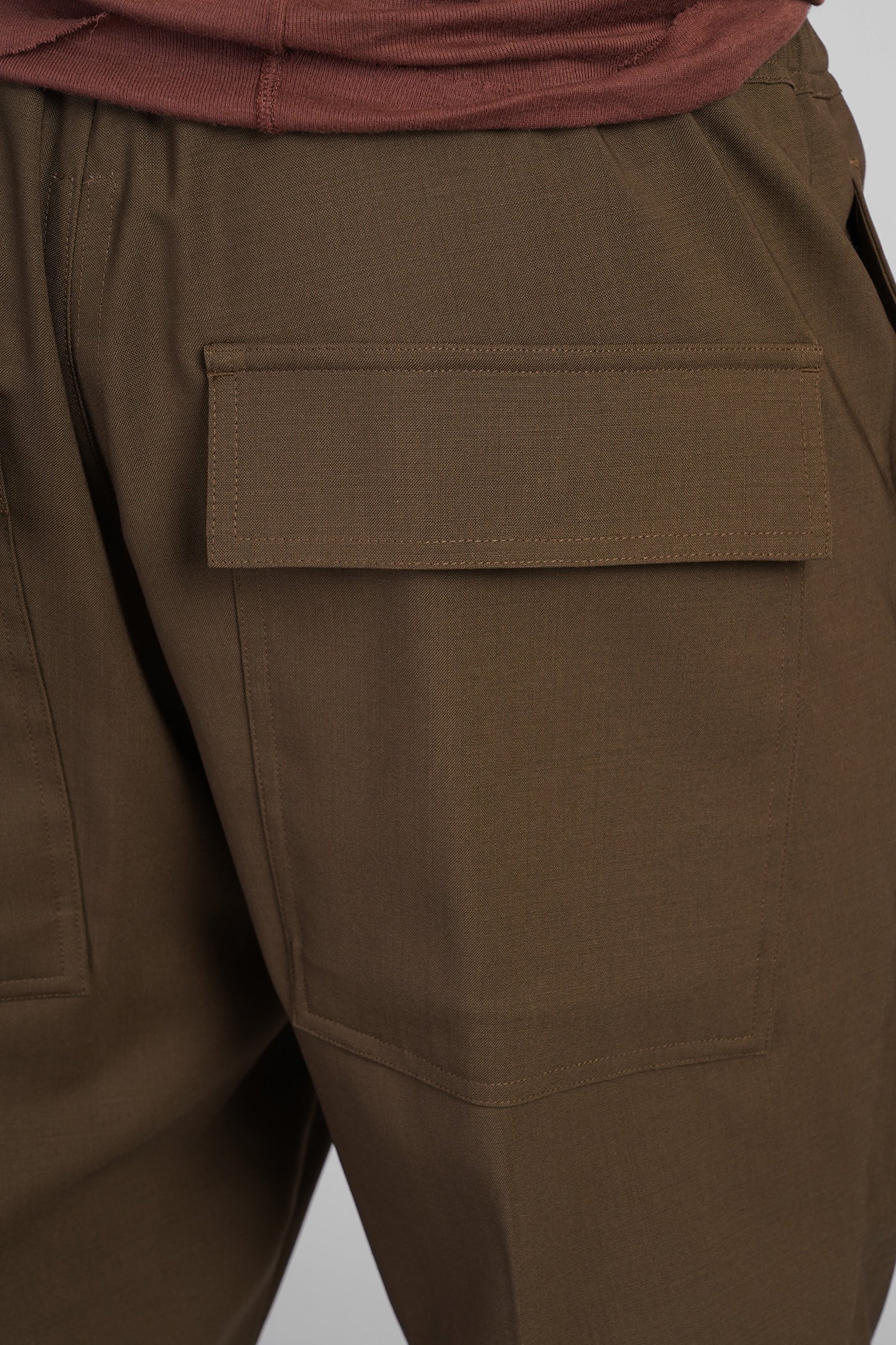 Drawstring slim long Pants in khaki wool - Image 5