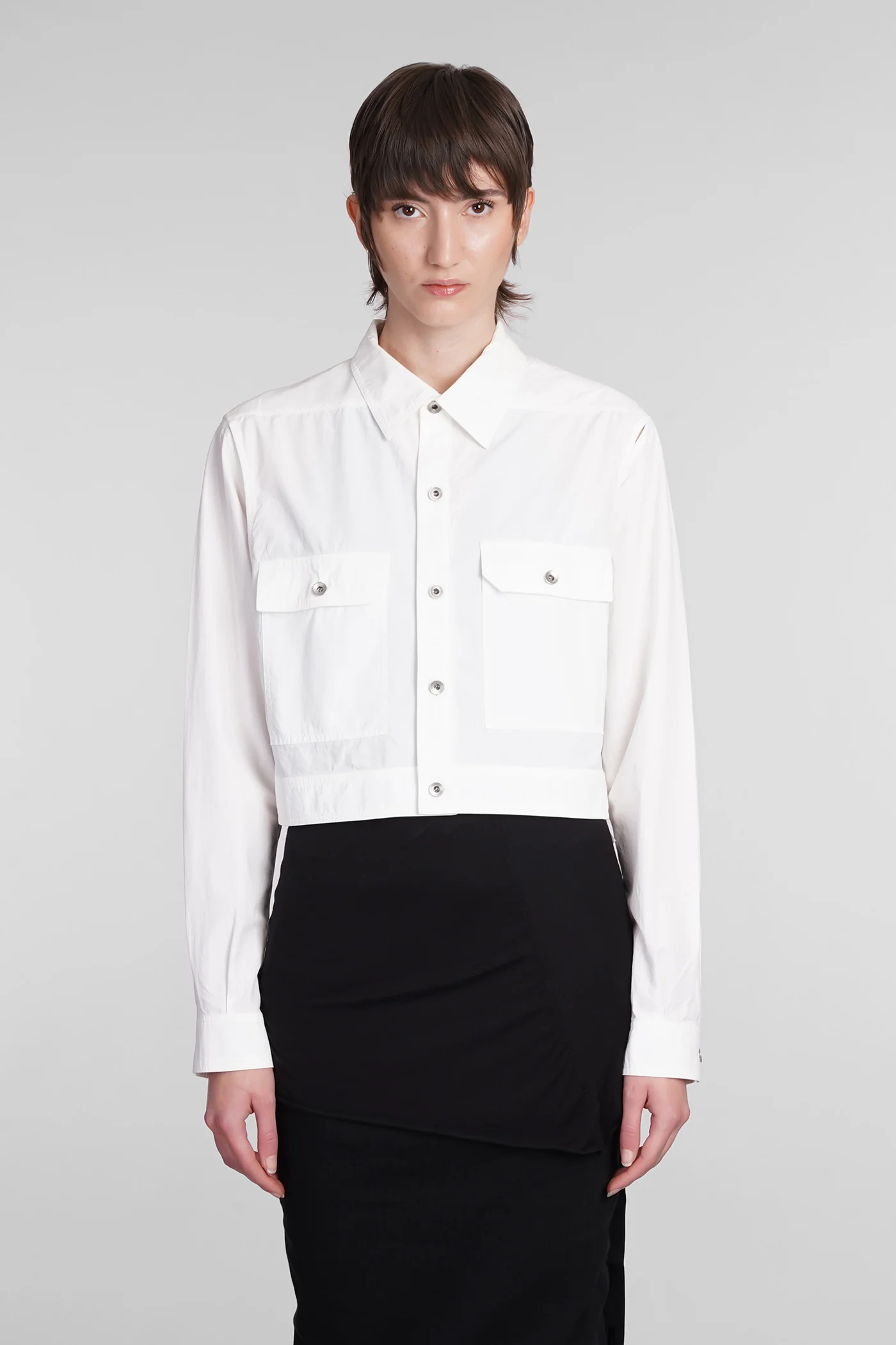 Cape sleeve crop Casual jacket in white cotton