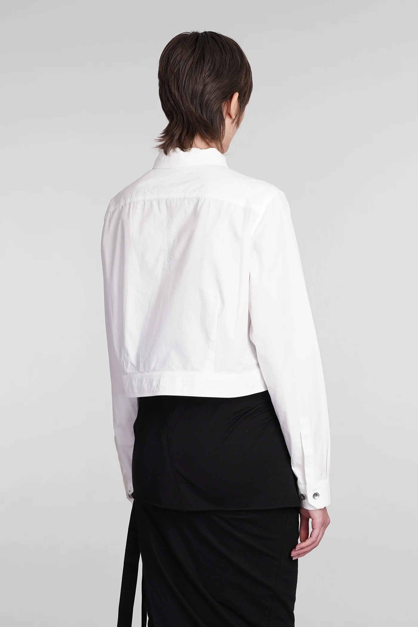 Cape sleeve crop Casual jacket in white cotton - Image 3