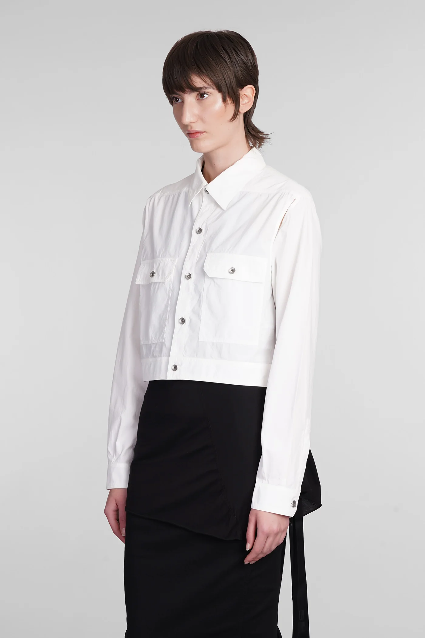 Cape sleeve crop Casual jacket in white cotton - Image 4