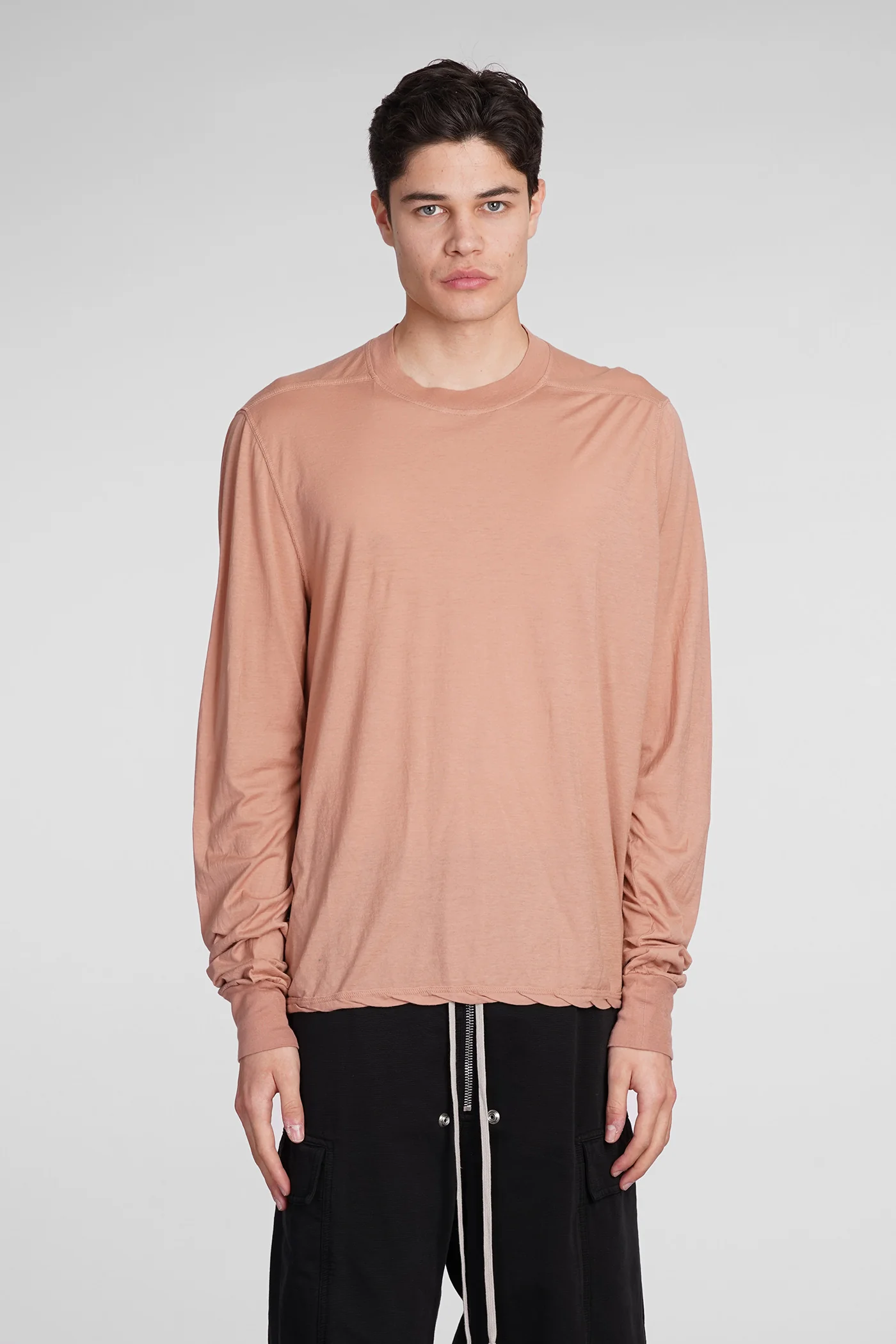 Crewneck sweat T-Shirt in rose-pink cotton