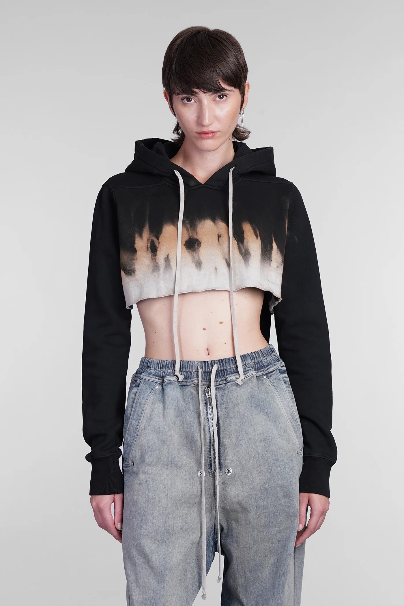 Cropped hoodie Sweatshirt in black cotton