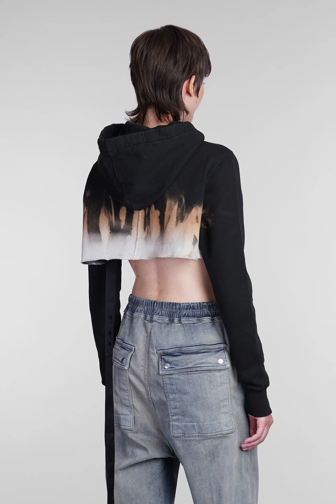 Cropped hoodie Sweatshirt in black cotton - Image 3
