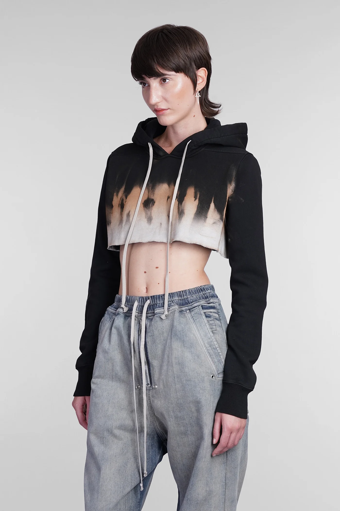 Cropped hoodie Sweatshirt in black cotton - Image 4