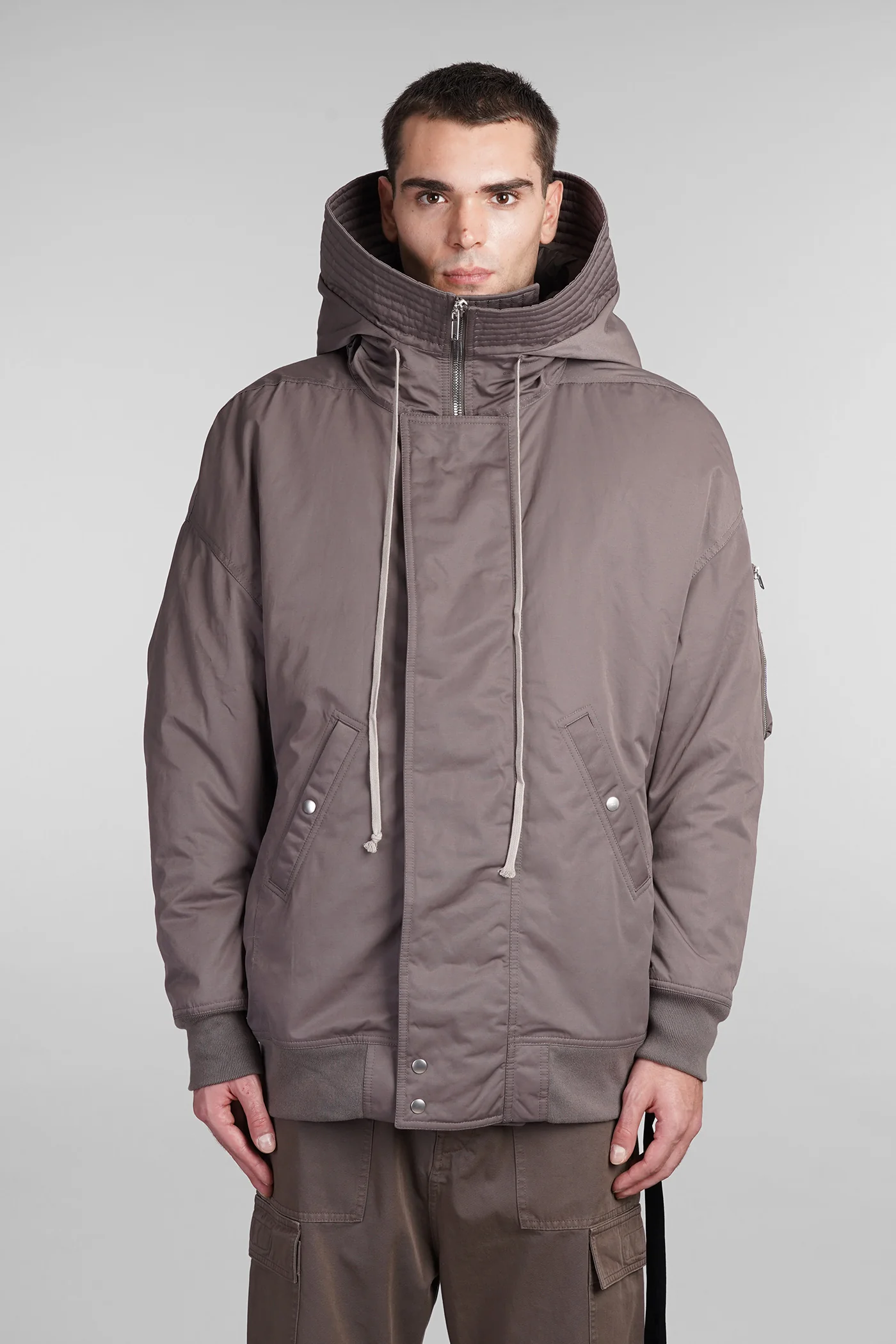 Hooded long bomber Bomber Jacket in grey polyester