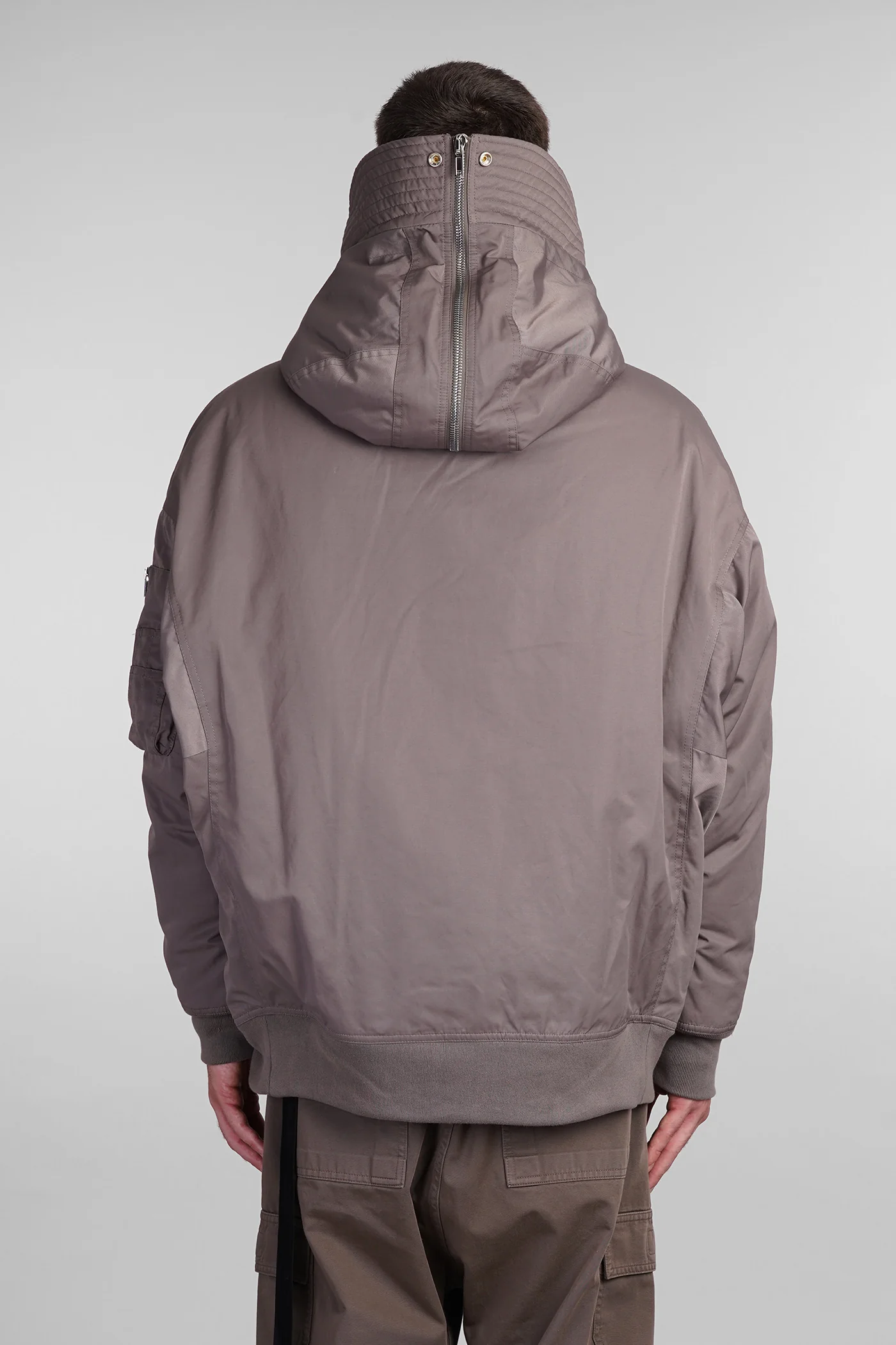 Hooded long bomber Bomber Jacket in grey polyester - Image 3