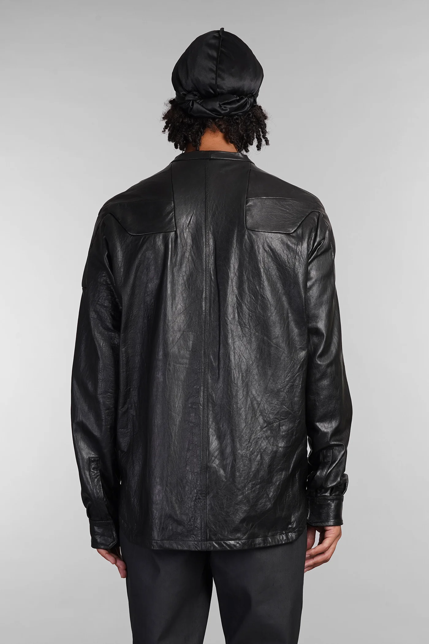 Girdered larry shirt Leather jacket in black leather - Image 3