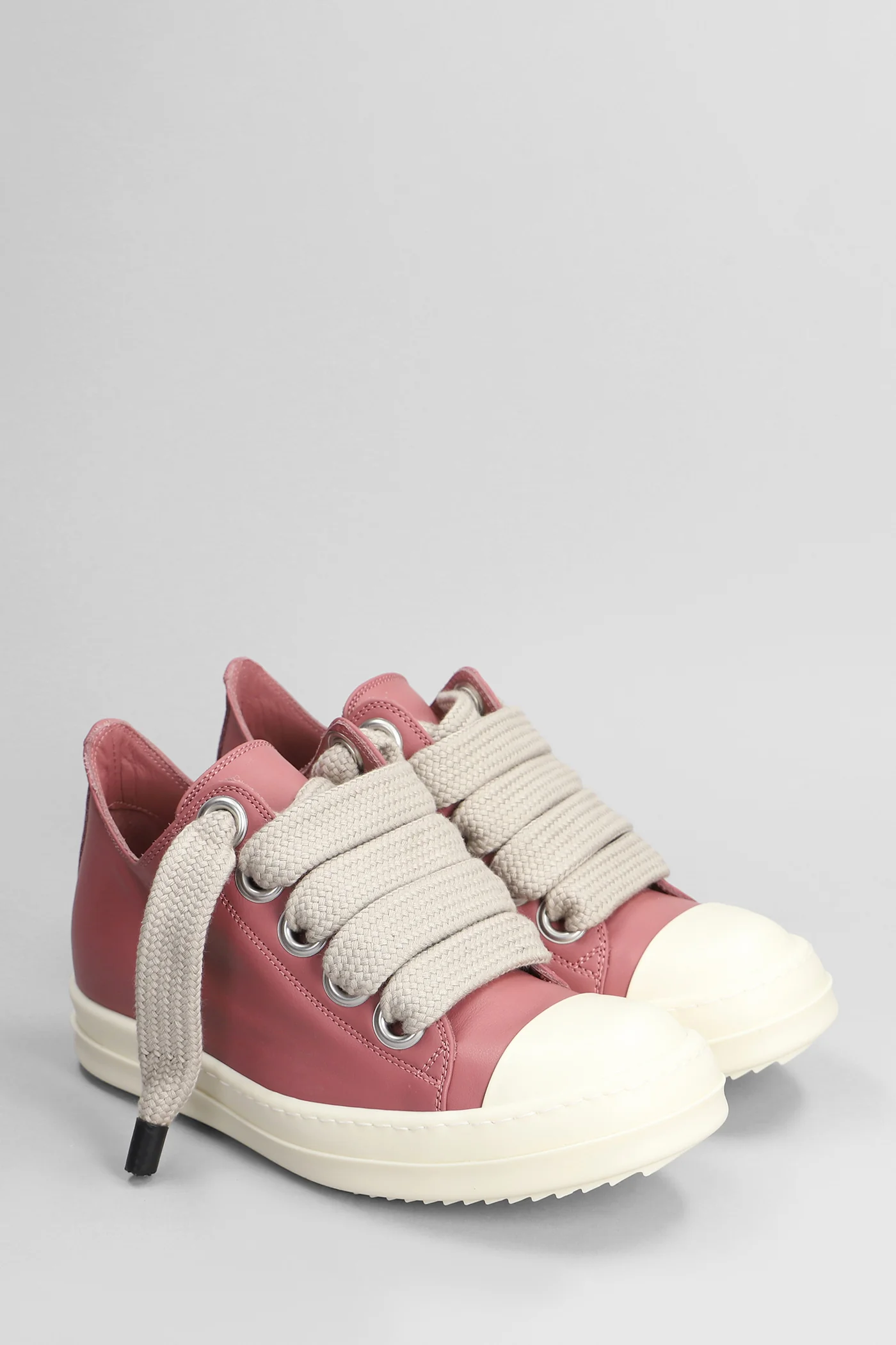 Jumbo laced low Sneakers in rose-pink leather - Image 2