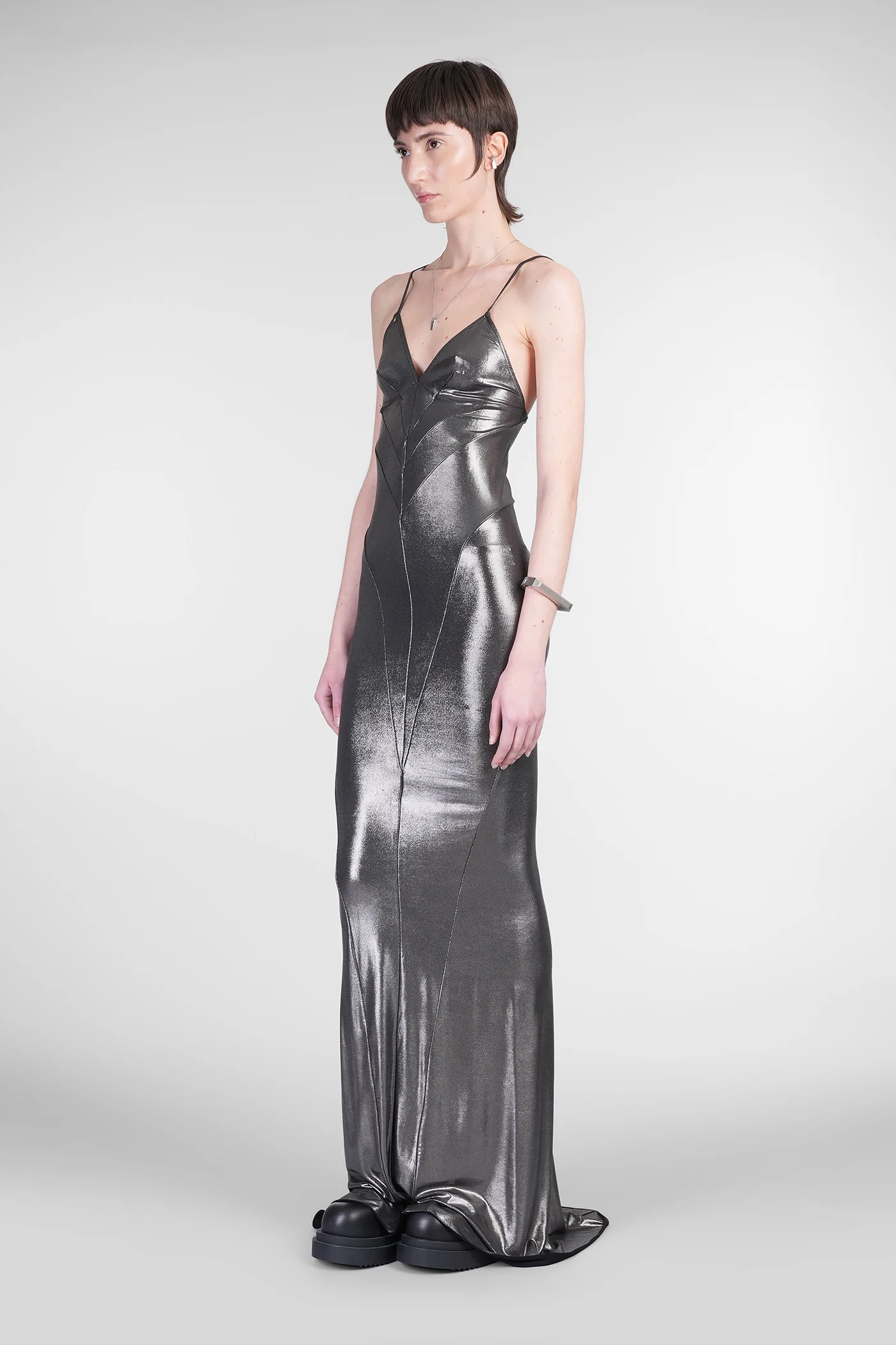 Slip gown Dress woman in grey viscose - Image 4