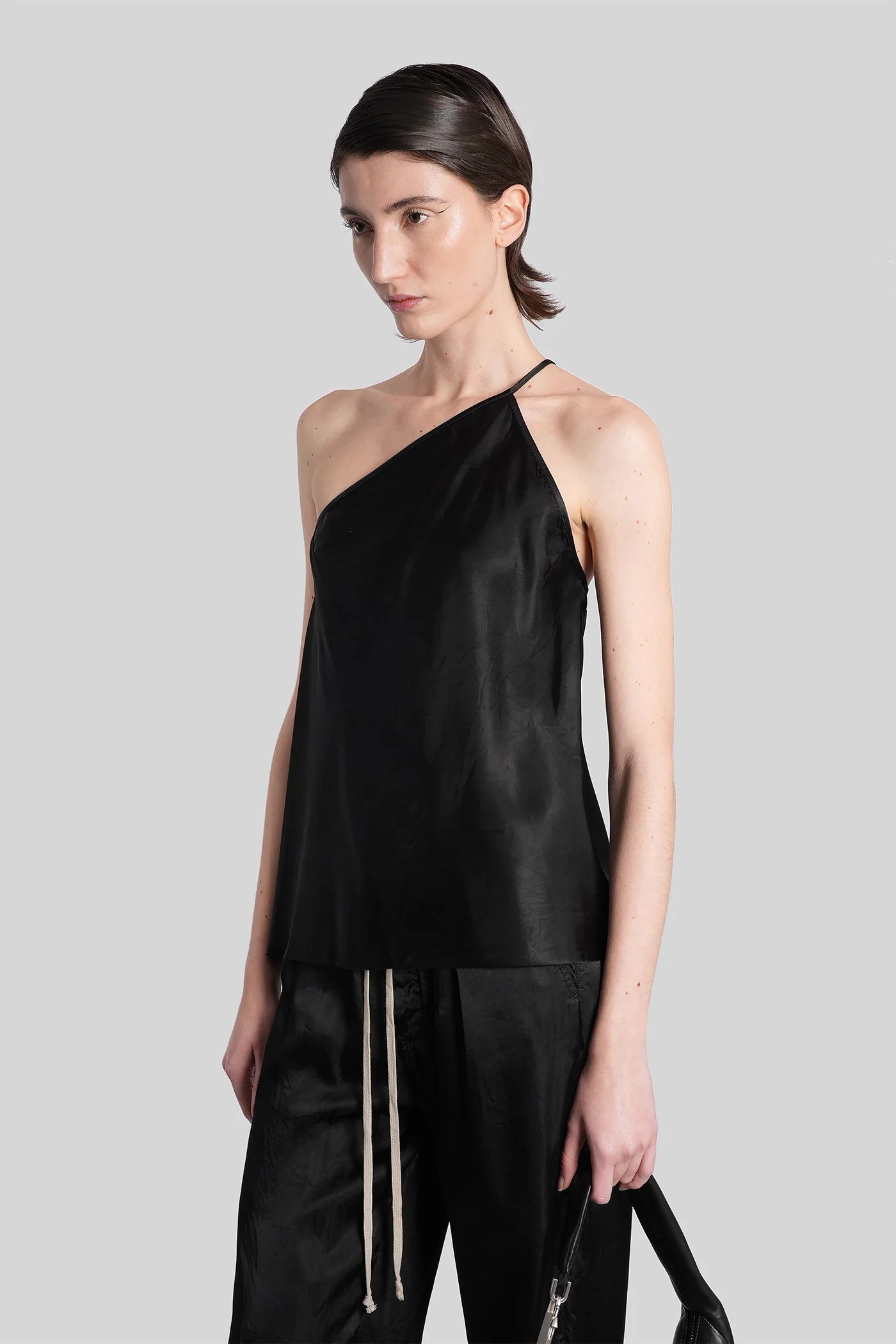 One shoulder slip Topwear in black polyamide polyester - Image 4